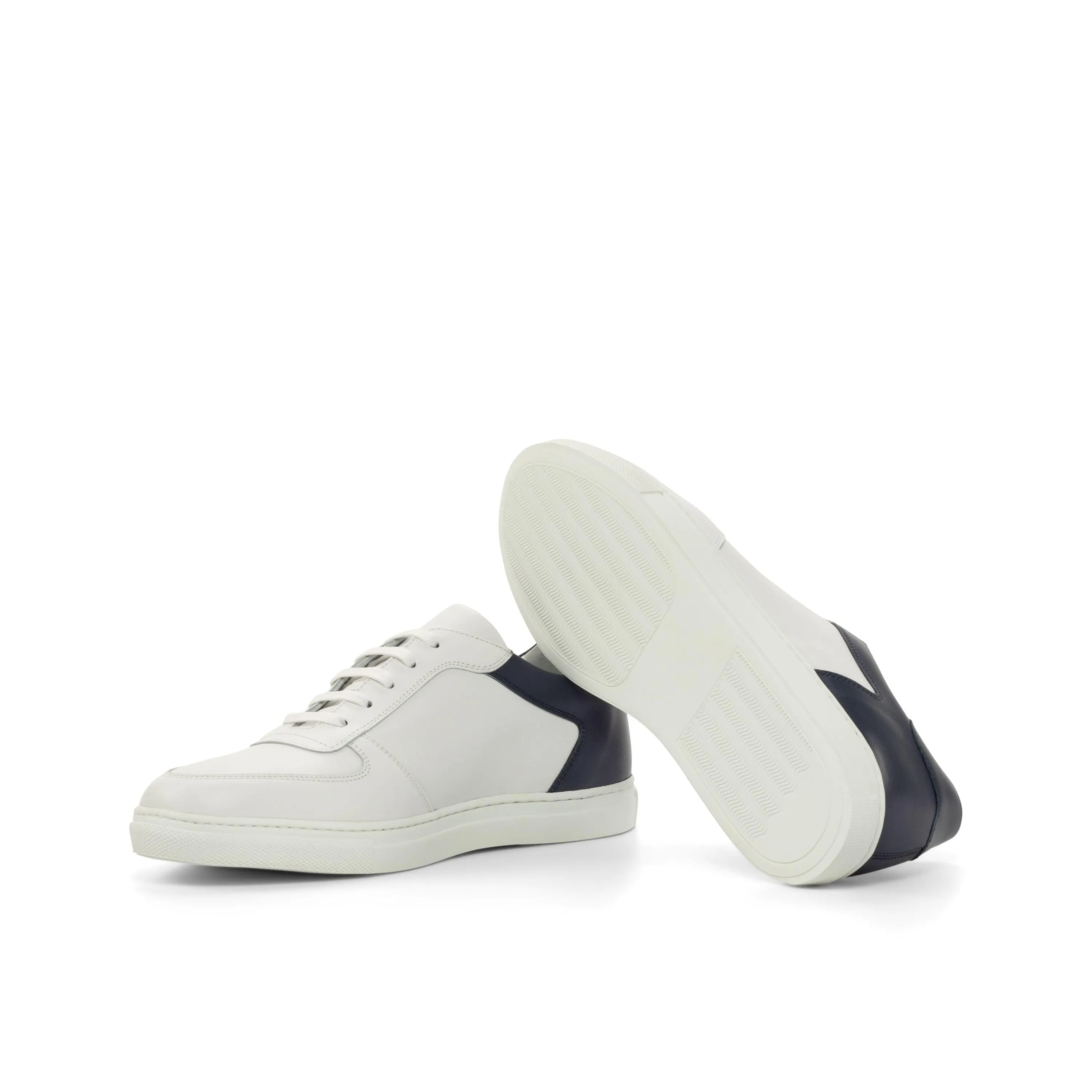 Janko low top trainer sneaker in white and navy leather for men