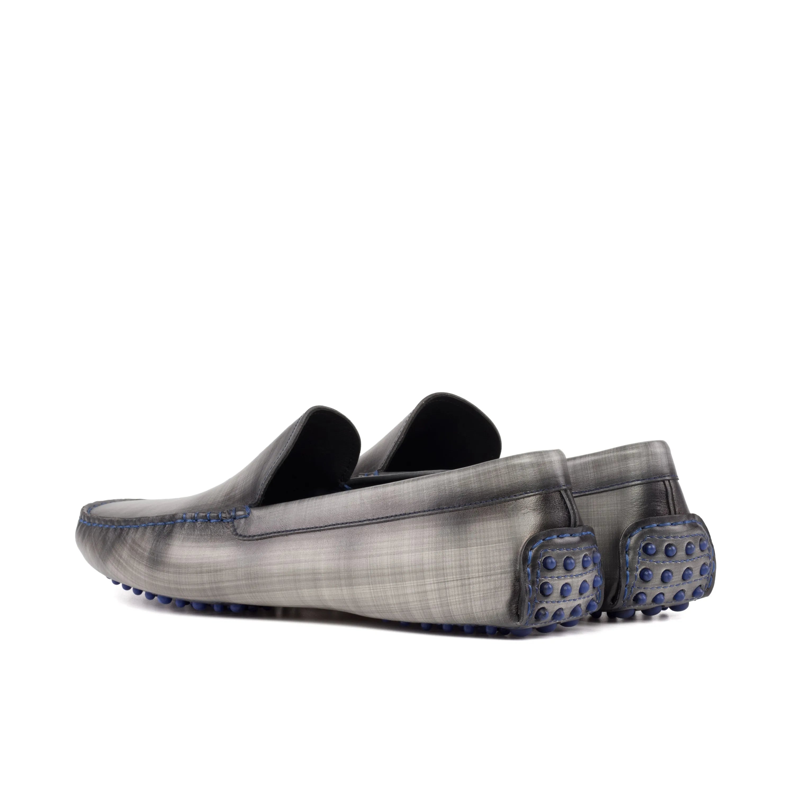 Gray Jarolds Patina Driver leather loafers back view