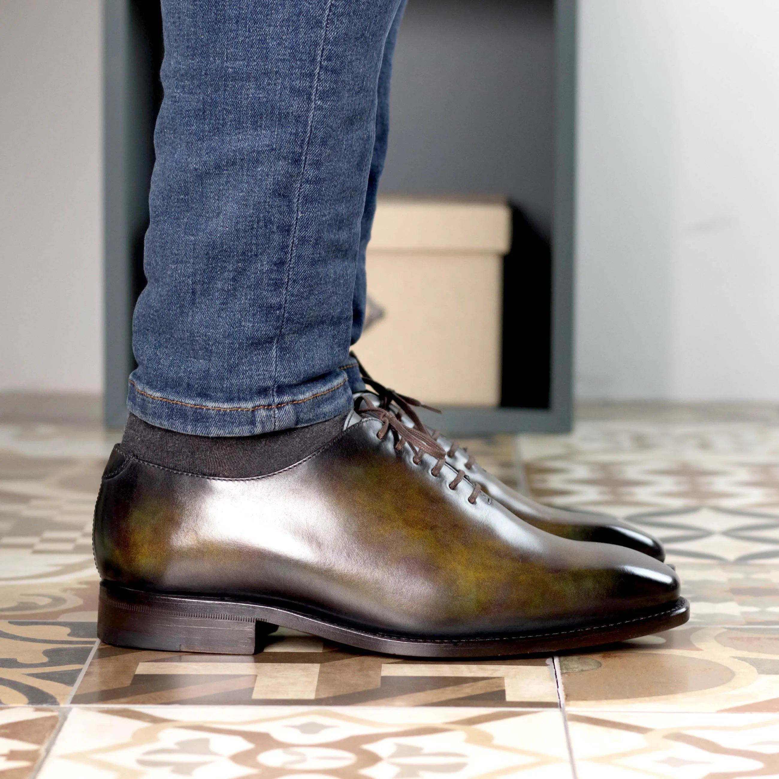 Javn Patina Wholecut leather dress shoes back view