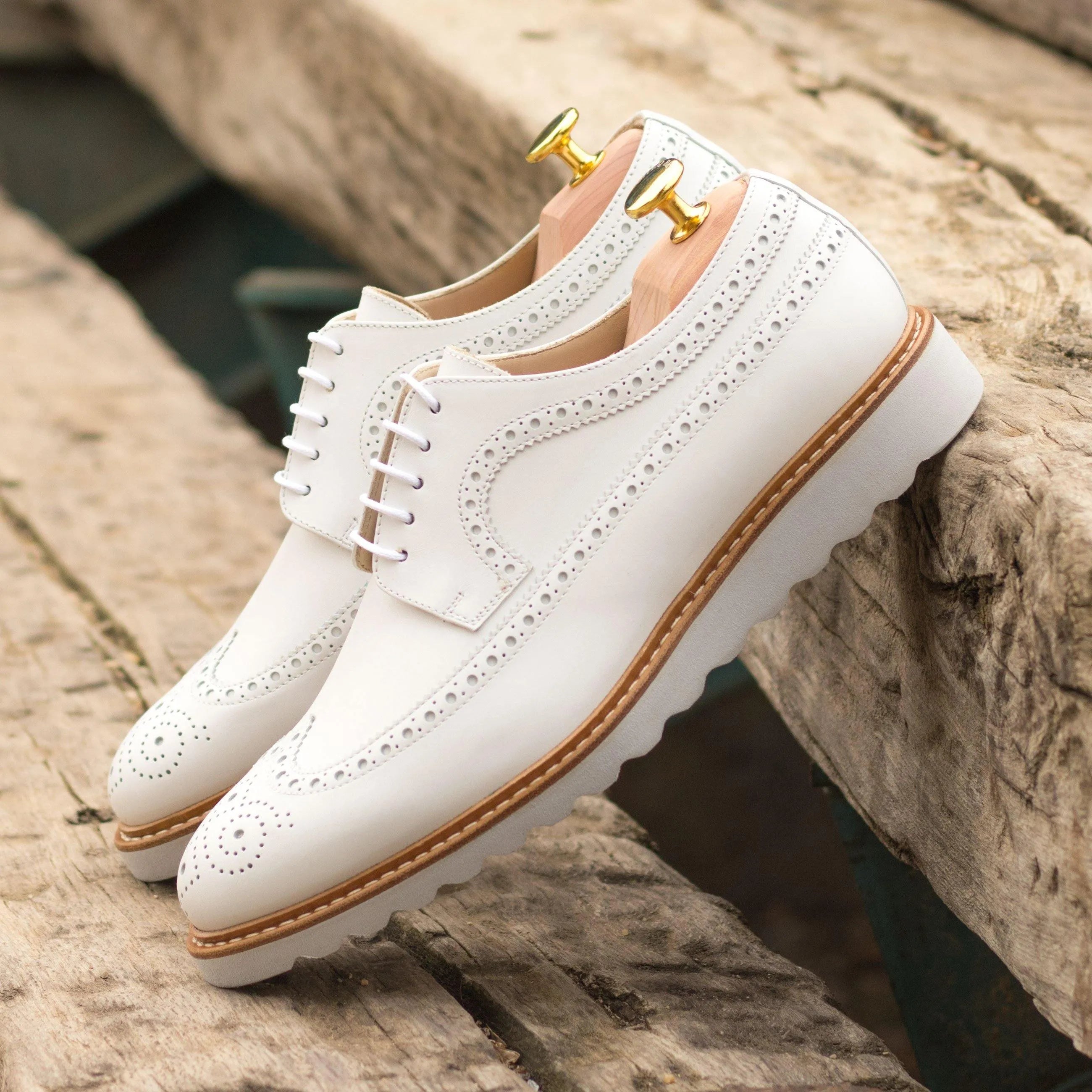 Jay longwing blucher white leather wingtip dress shoes