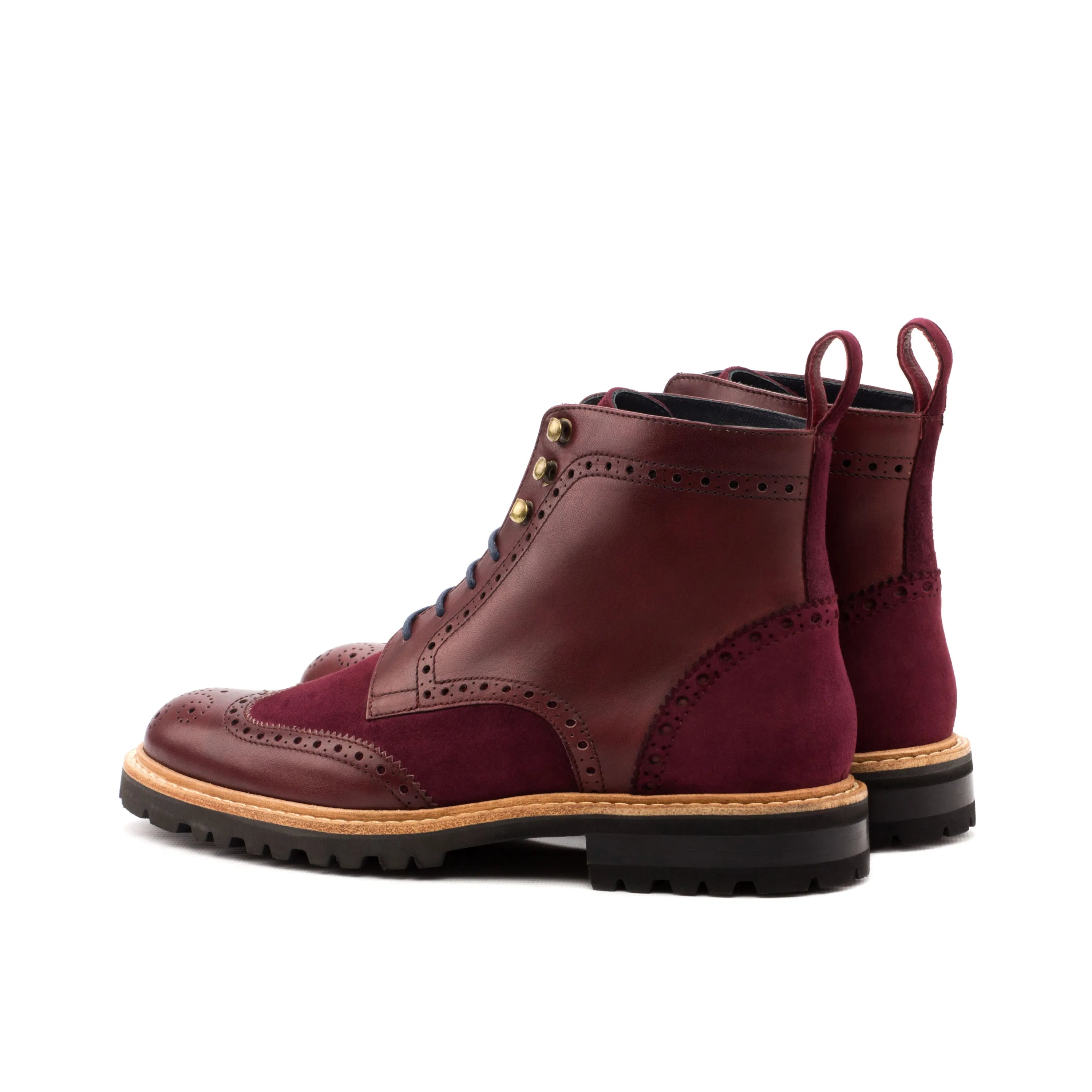Jayanta ladies military brogue boots in burgundy leather and suede
