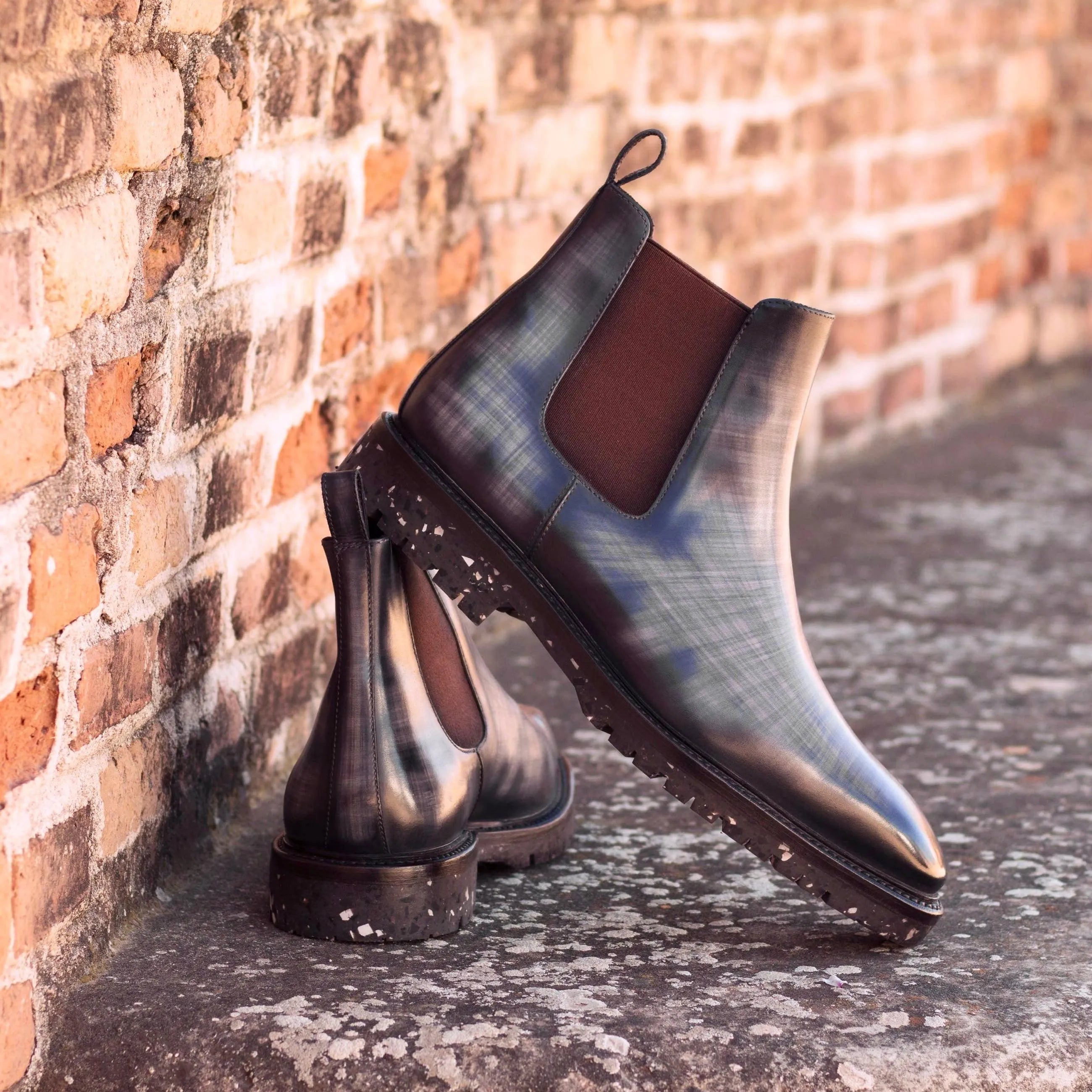 Jorgino patina Chelsea boots II gray pair rear view