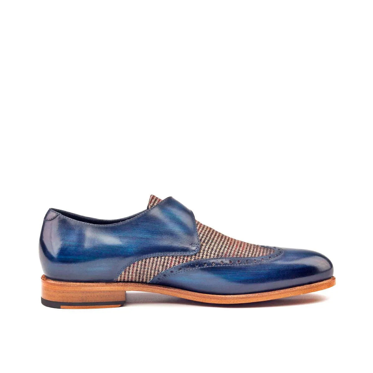Blue leather and tweed JR Single Monk Patina Shoes back view