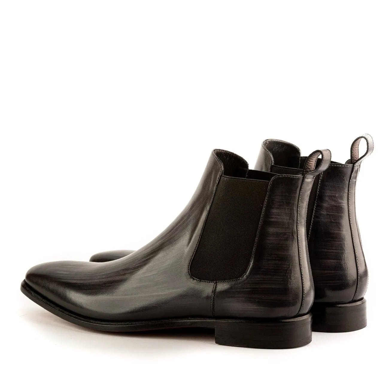 Pair of black leather JT Chelsea patina boots II
