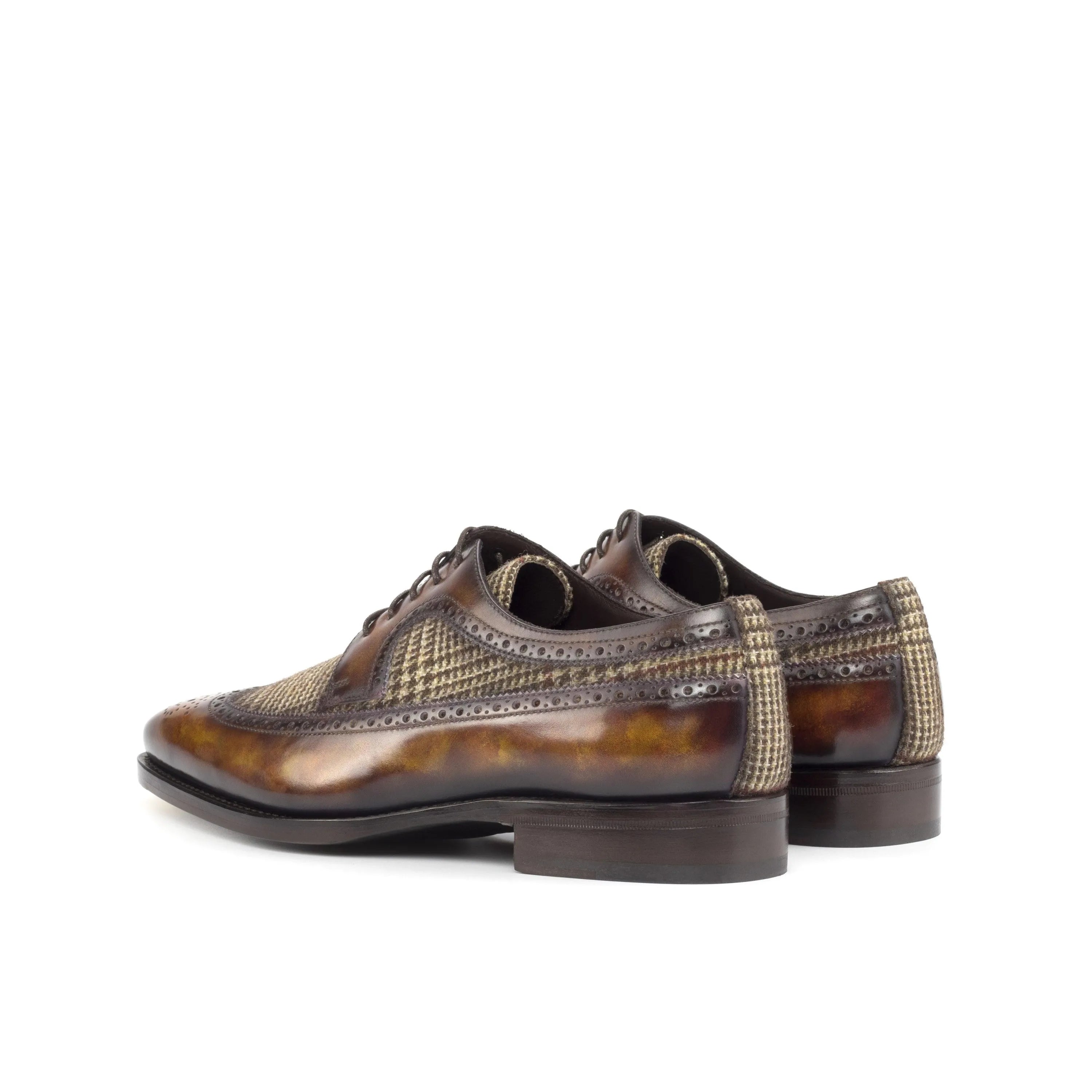 Junos patina longwing blucher brown leather and tweed dress shoes