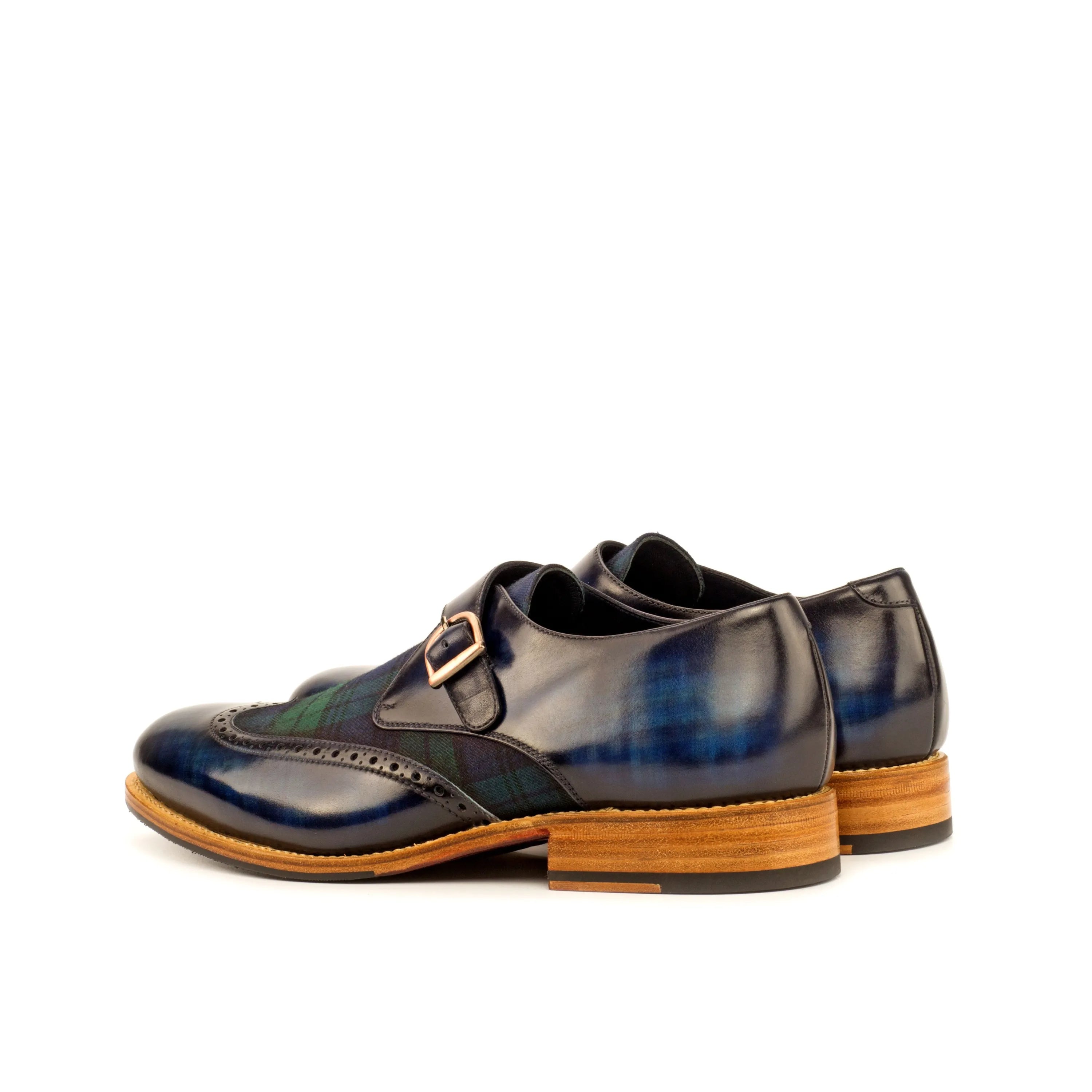 Khalil Patina Single monk blue leather shoes pair