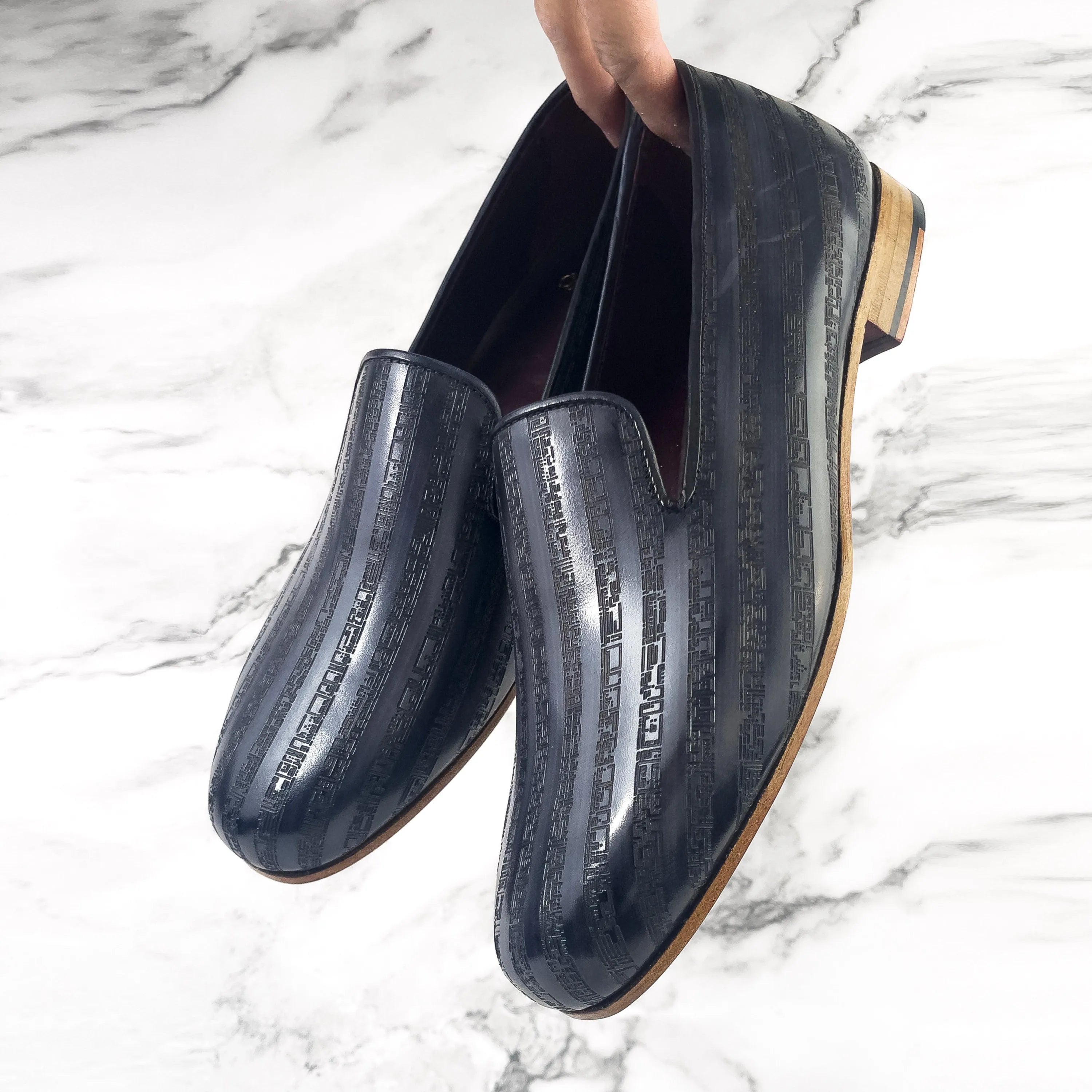 Khalil Patina Wellington slip-on: striped black leather loafers