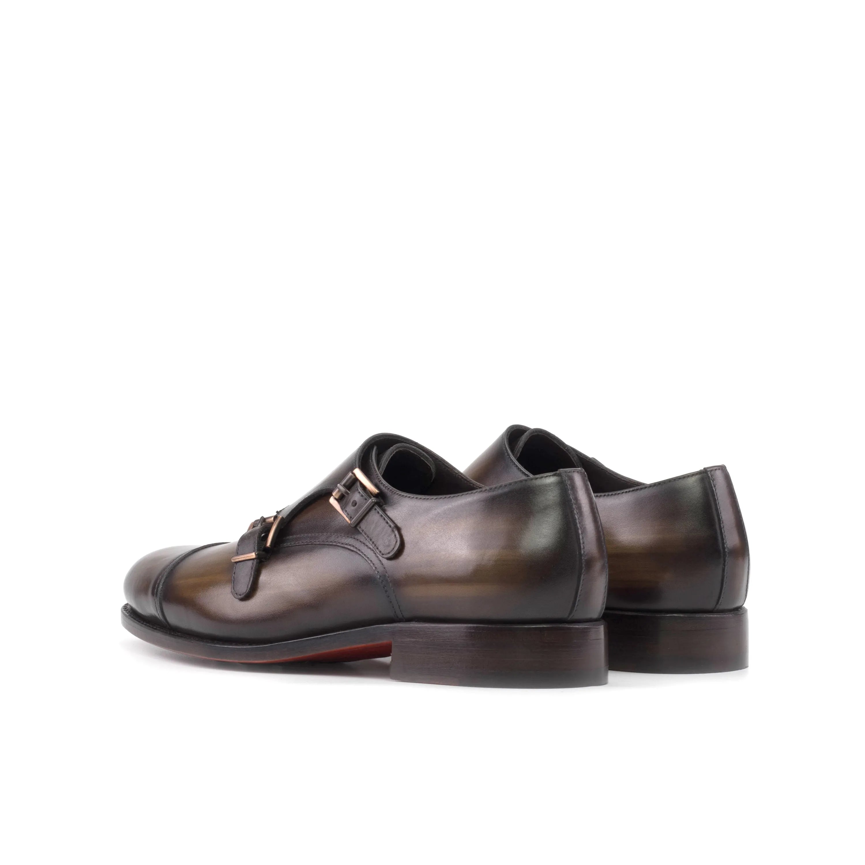 Kiyanoz Patina Double monk brown leather shoes back view