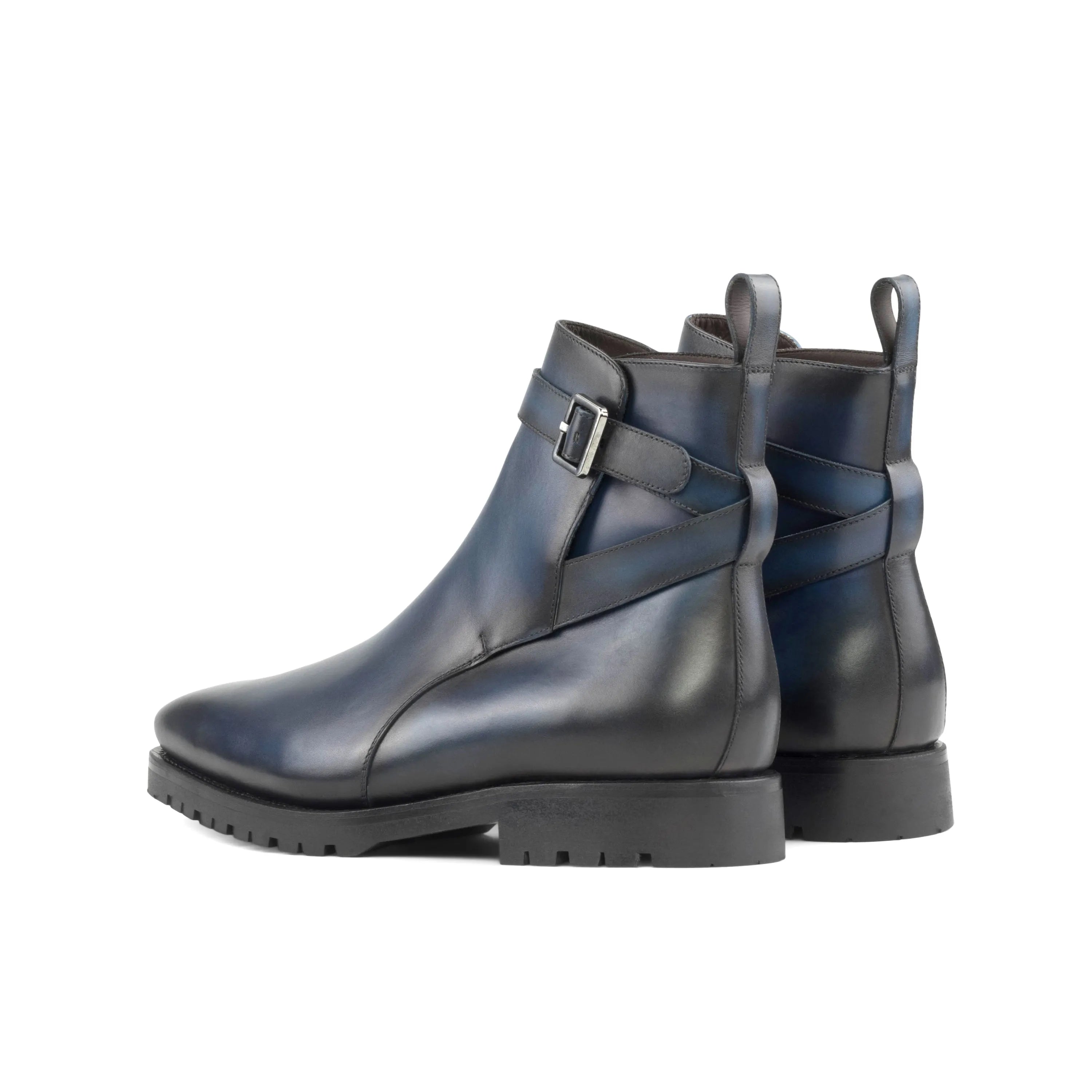 Klavin Jodhpur Boots: blue leather ankle boots with buckle