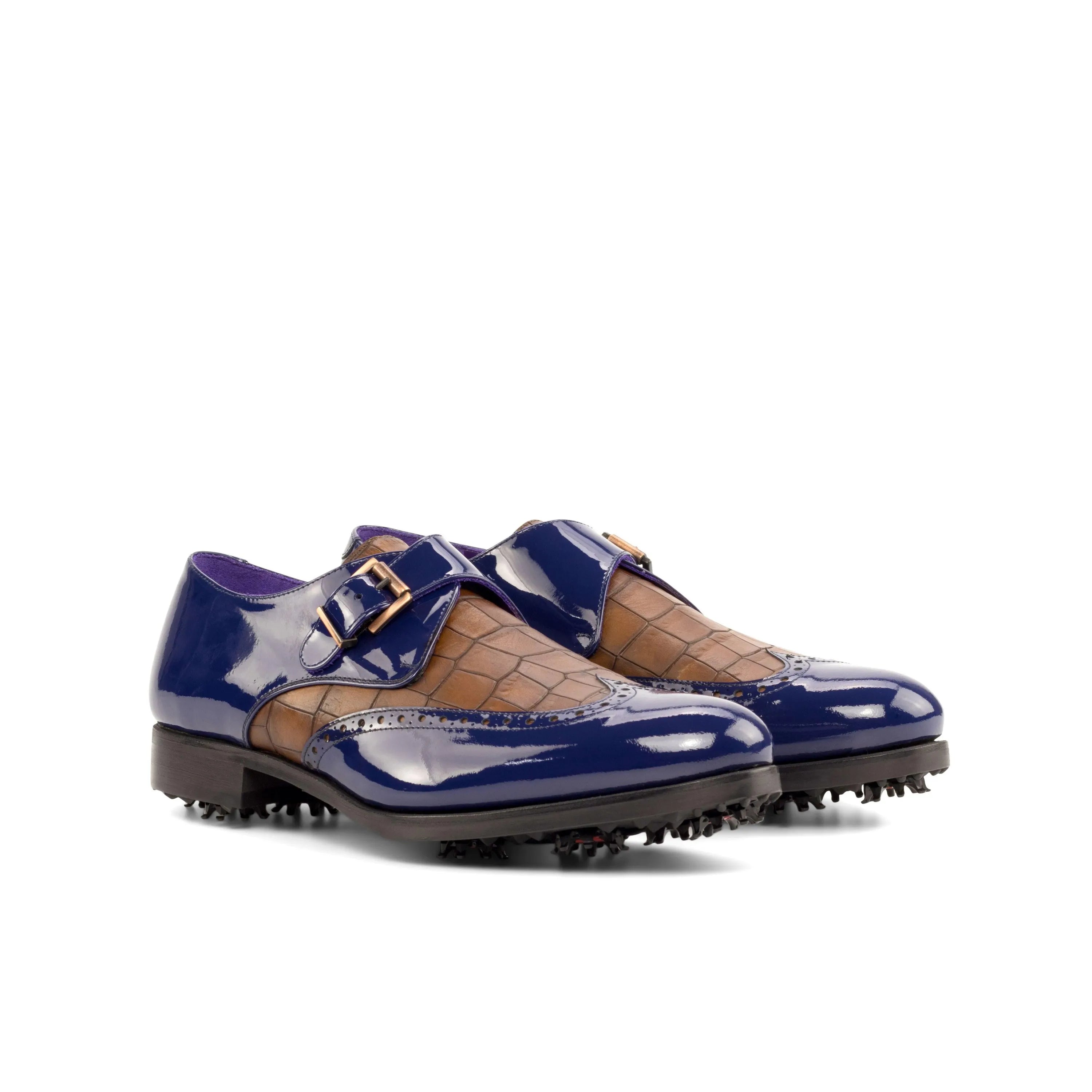 Pair of blue and brown Lambo Single Monk golf shoes II