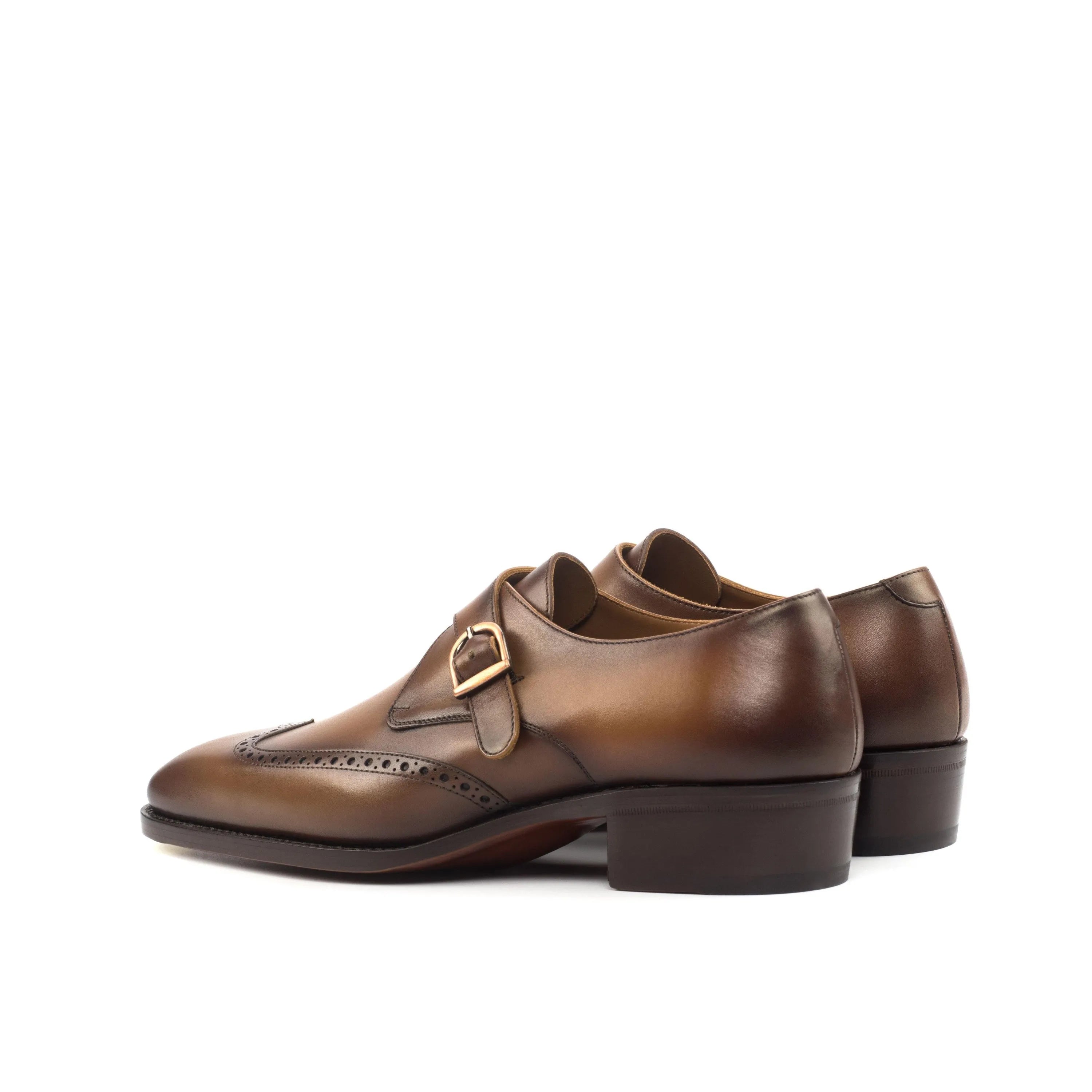 Lambo single monk brown leather shoes back view