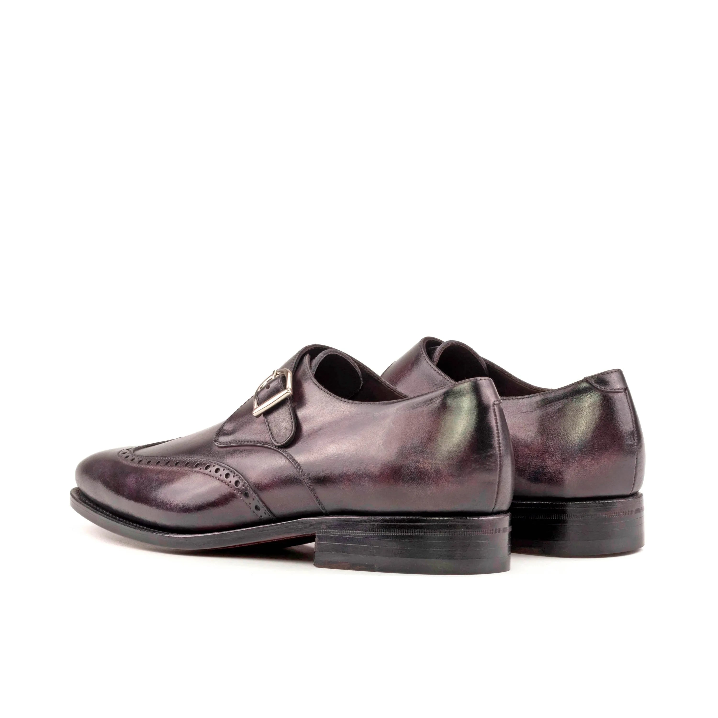 Leemins Patina Single Monk dark leather monk strap shoes