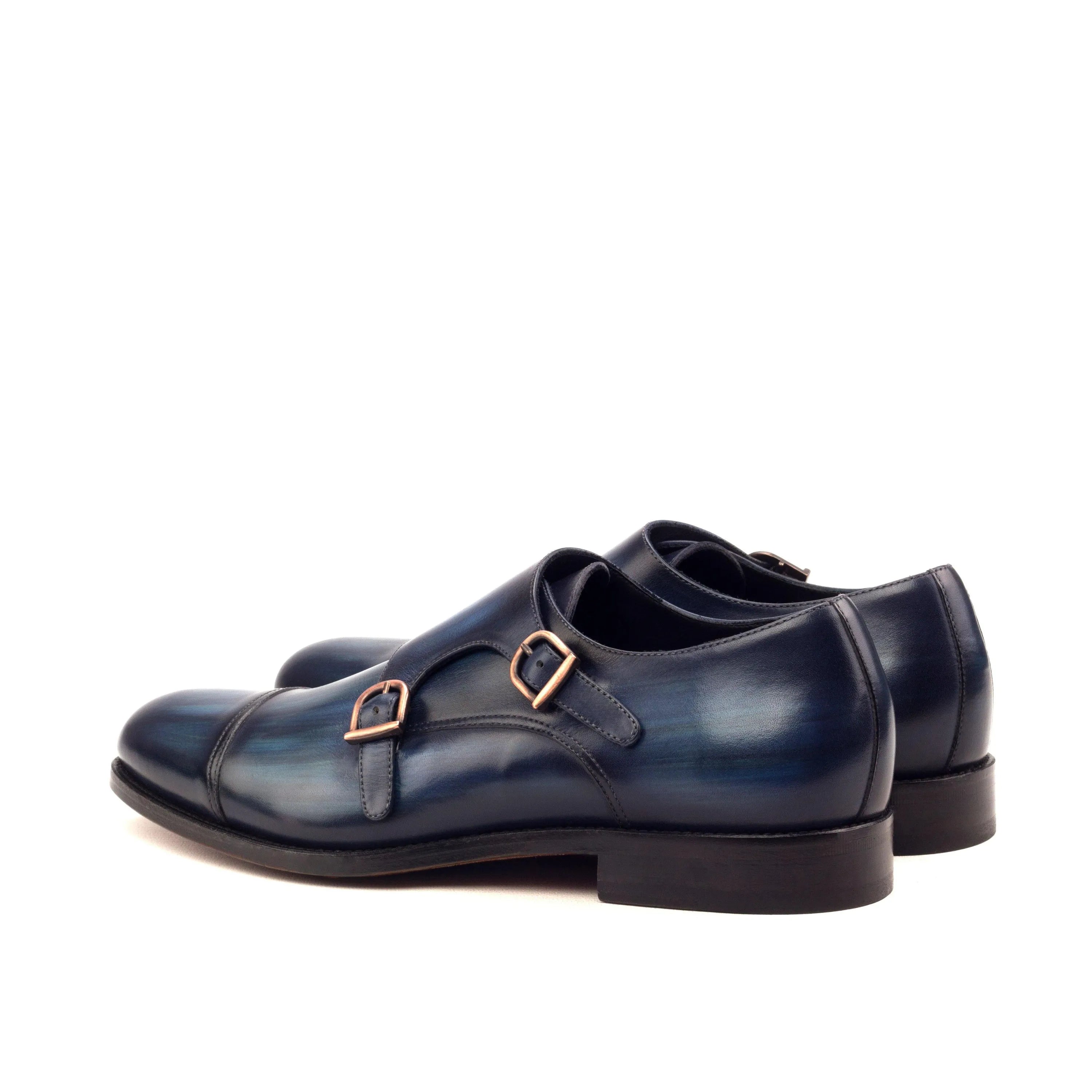 LH Double Monk blue leather double monk patina shoes