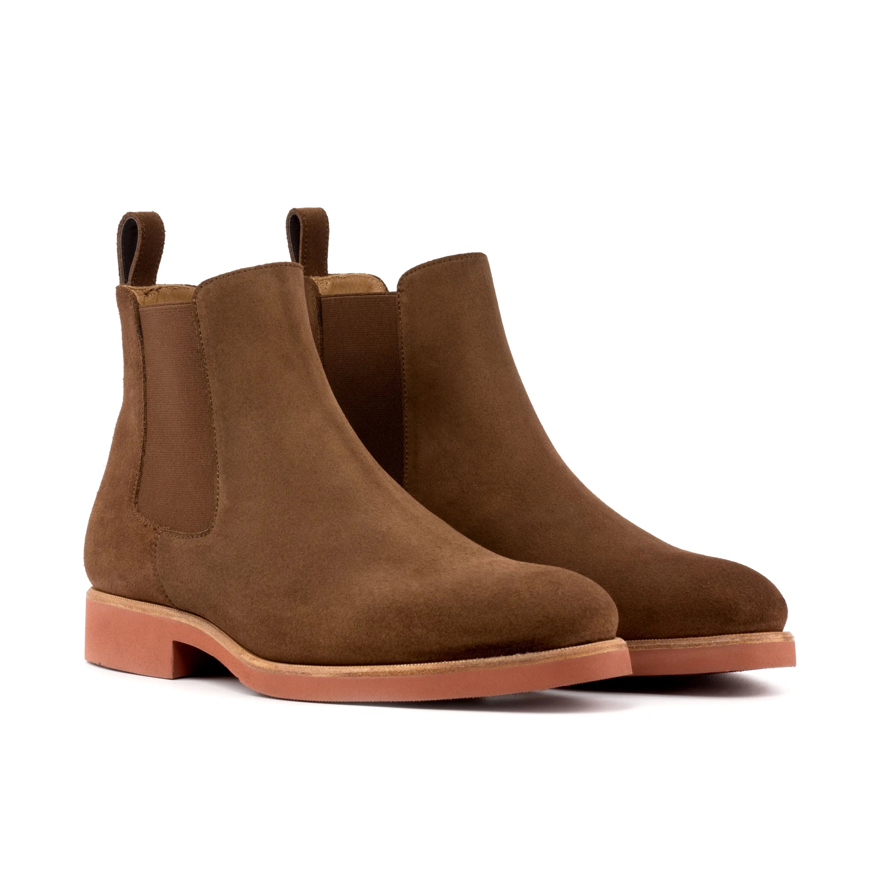 Lipon Chelsea suede boots in brown, back view