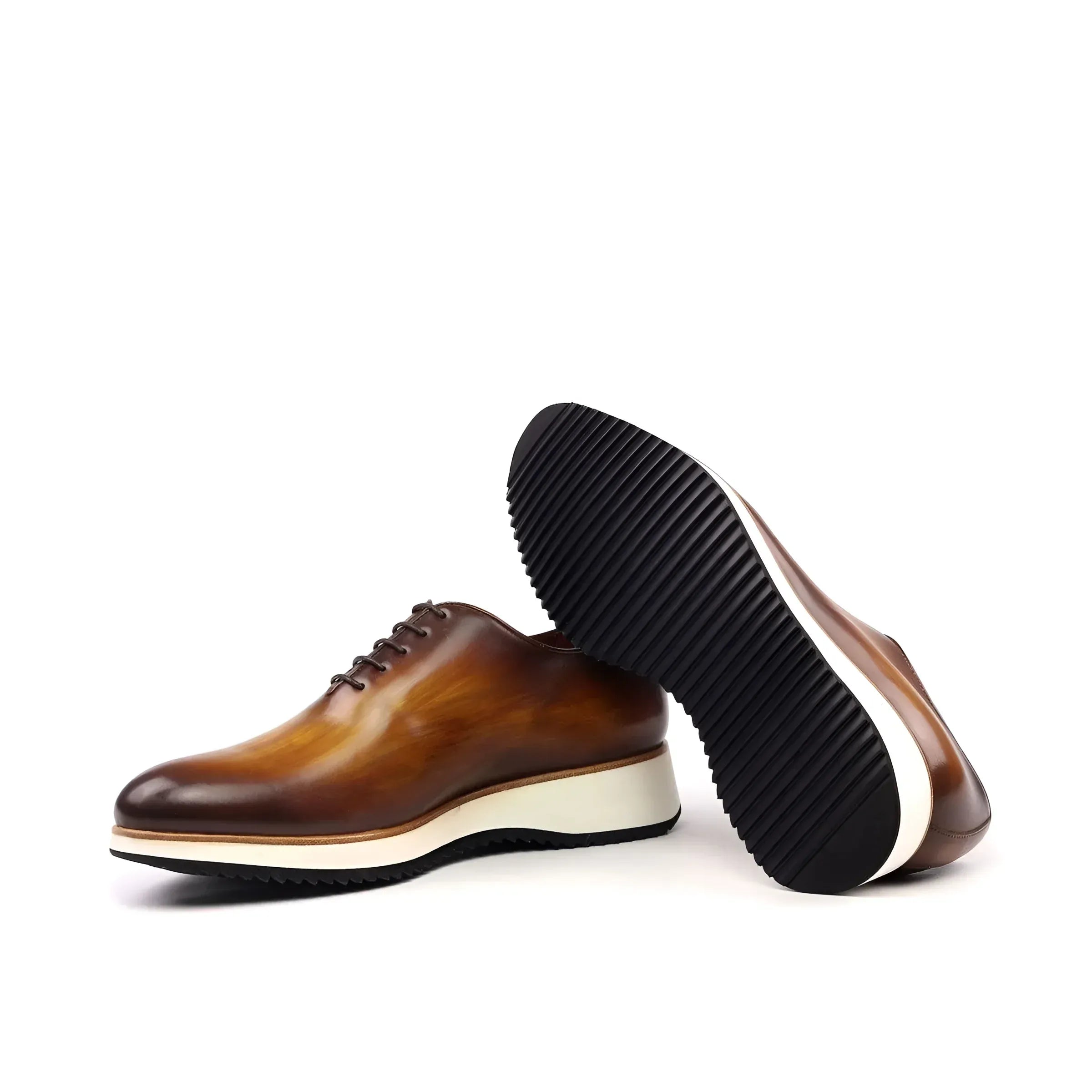 Lloyd wholecut patina shoes with brown leather and thick white soles