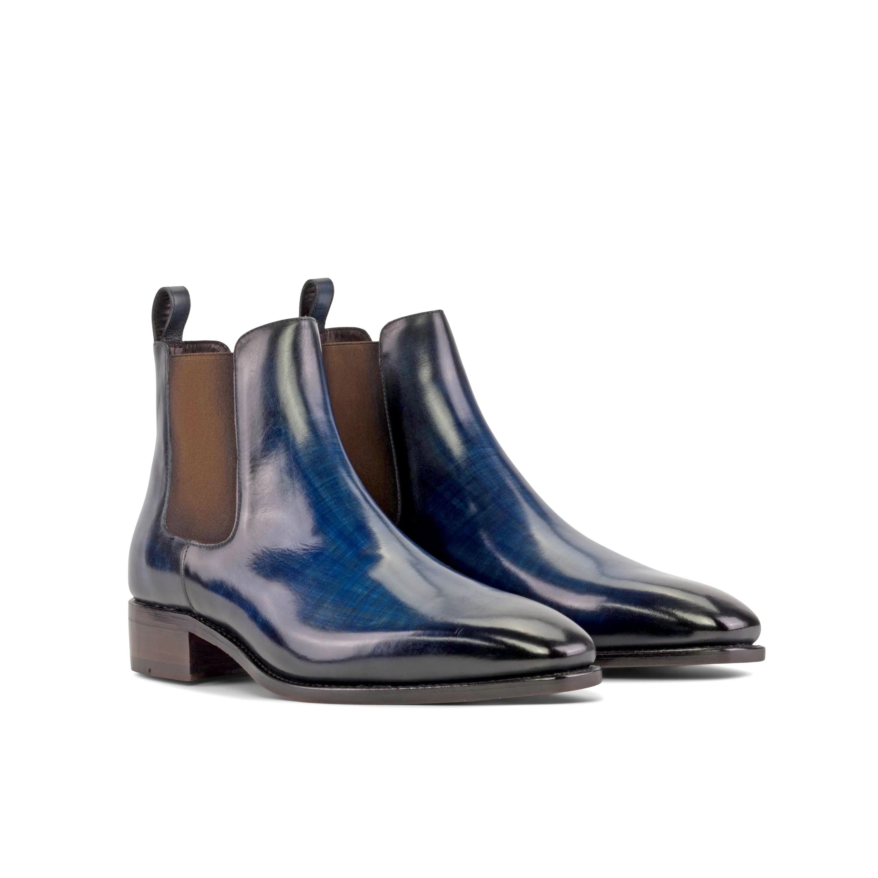 Lordpaul patina Chelsea boots pair of blue leather back view