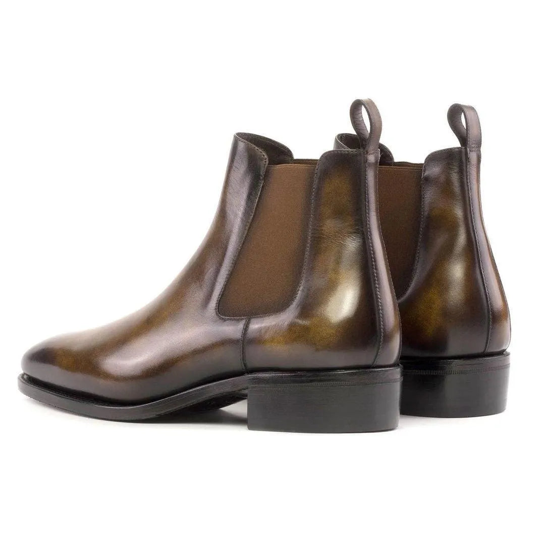 Lorenzo patina Chelsea boots in brown leather