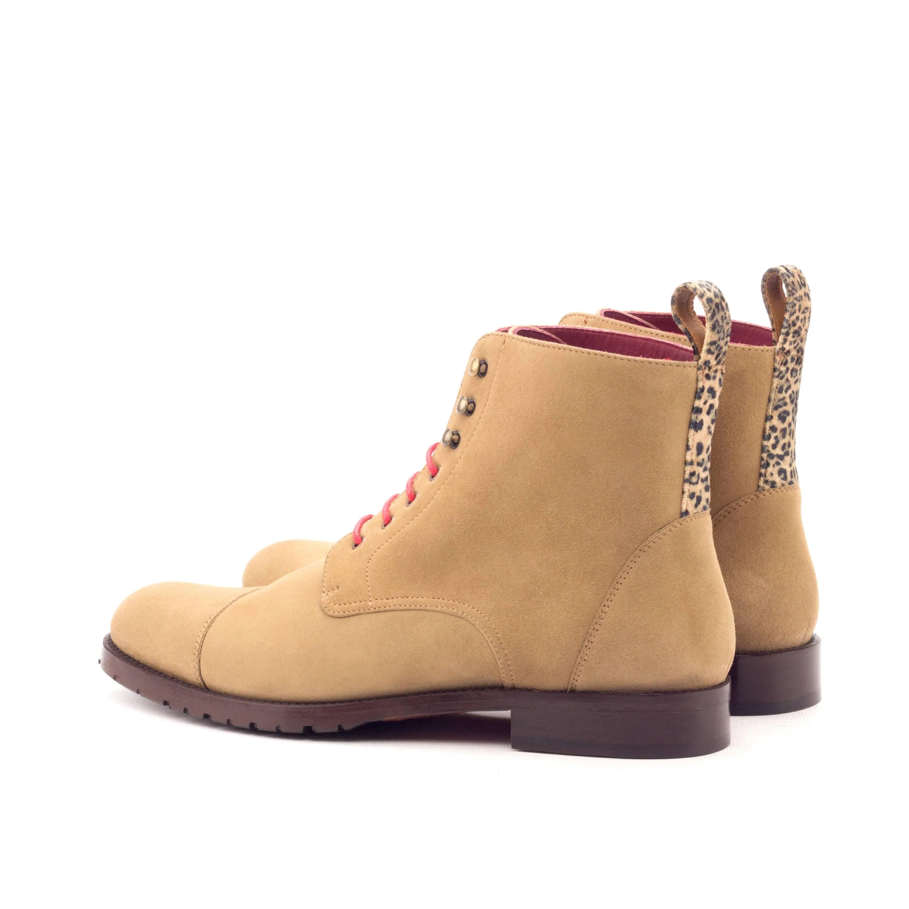 Lorrain ladies captoe boots II with tan leather and leopard pull tabs