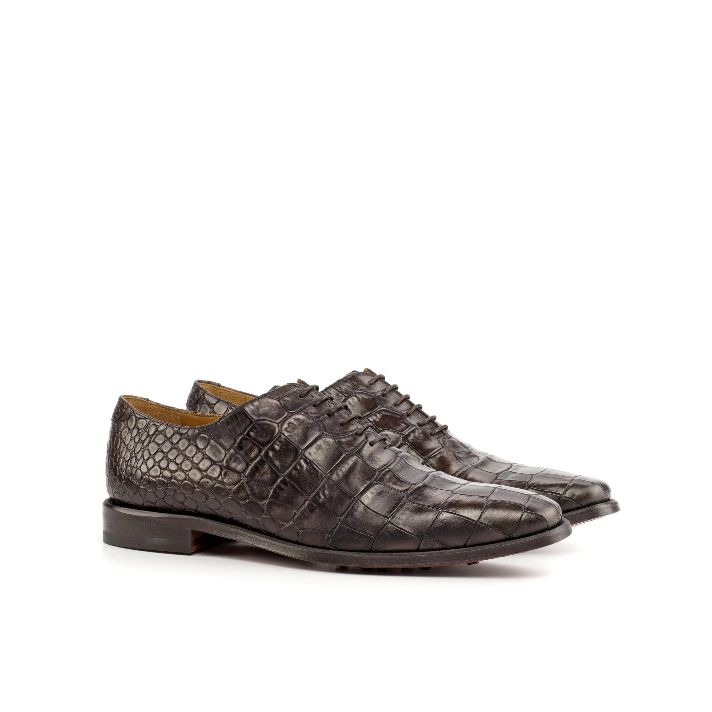 Luciano Croc Wholecut pair of black crocodile leather dress shoes