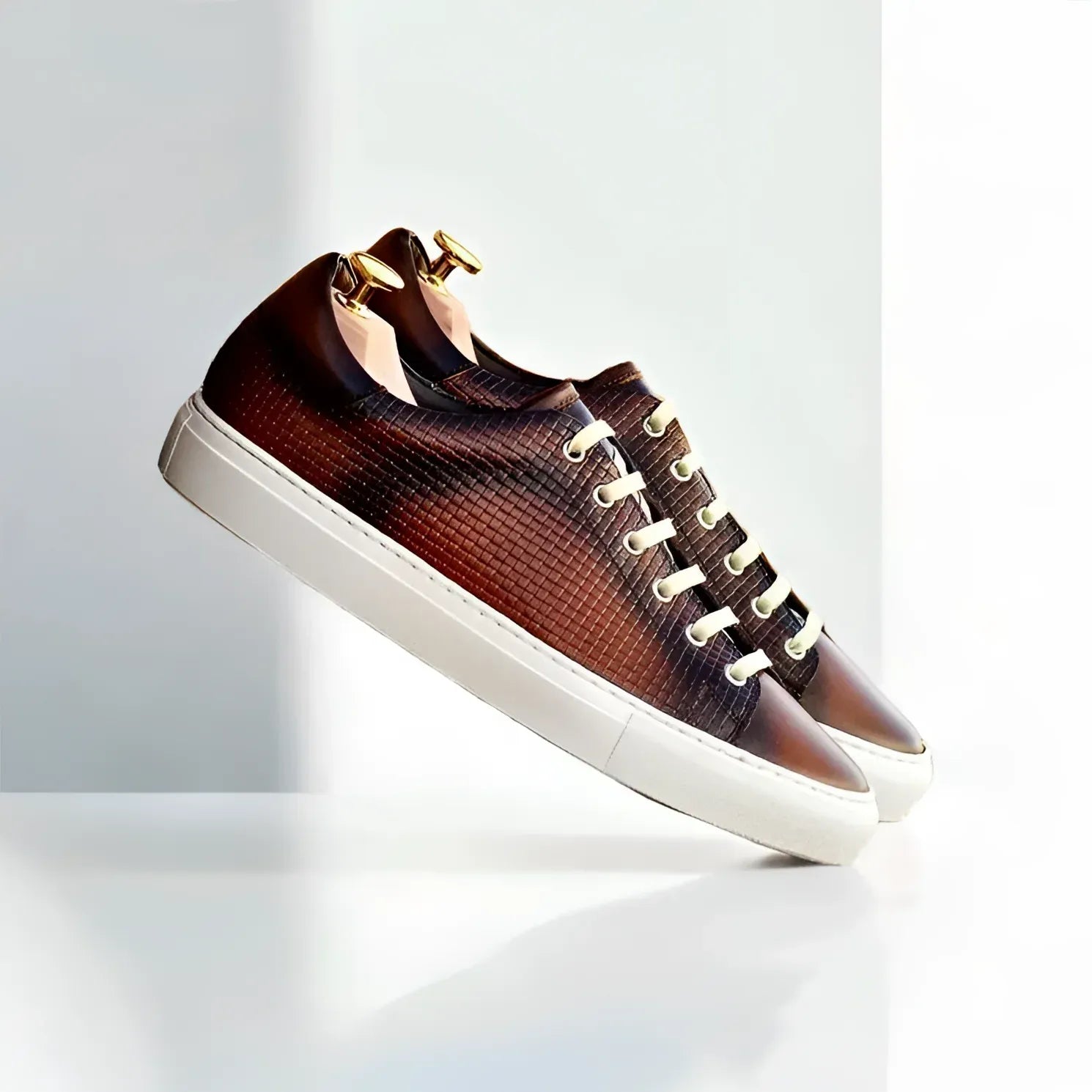 Lujiano trainer sneaker in burnished medium brown with white cupsole