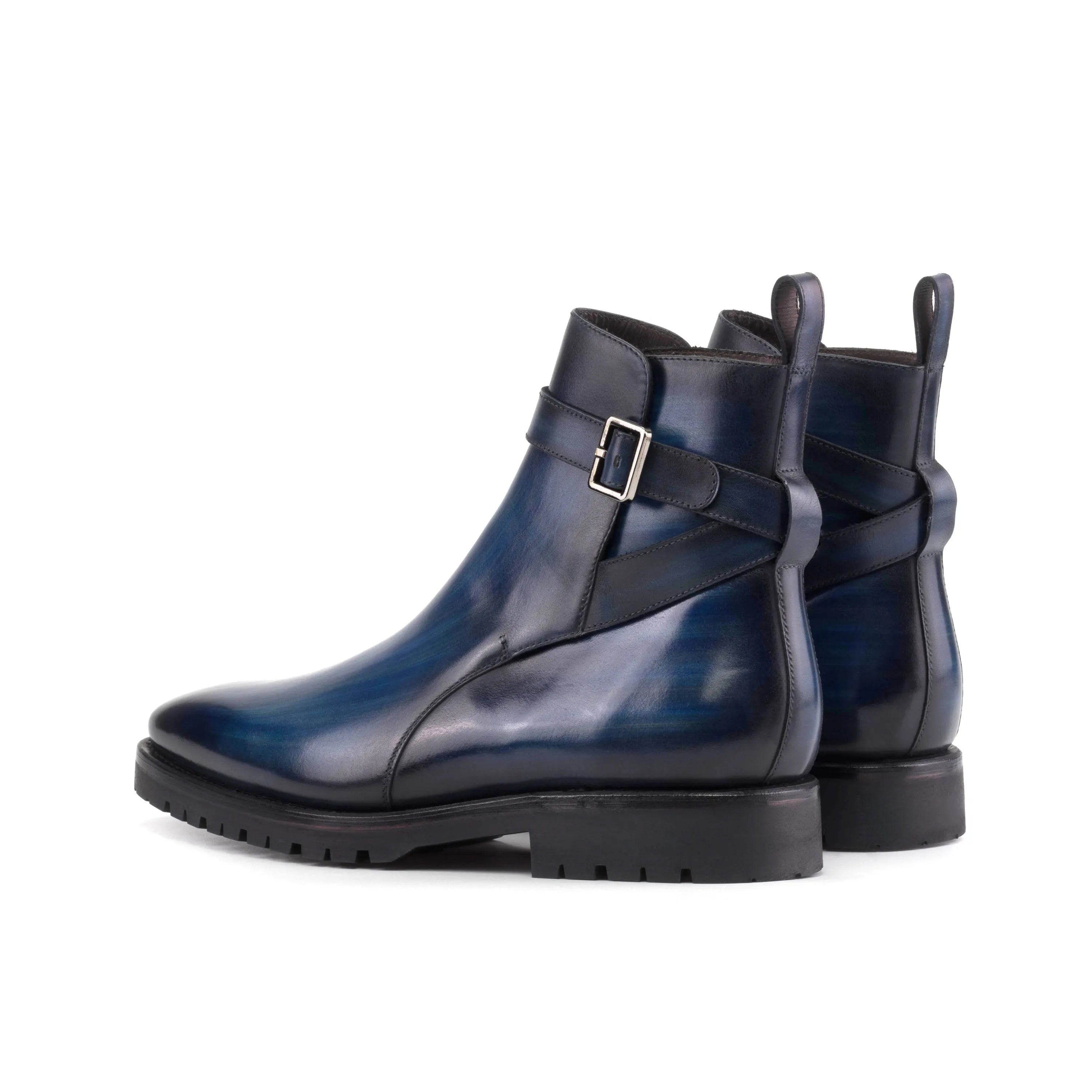 Luxio Patina Jodhpur Boots II blue leather ankle boots with strap-and-buckle fastener