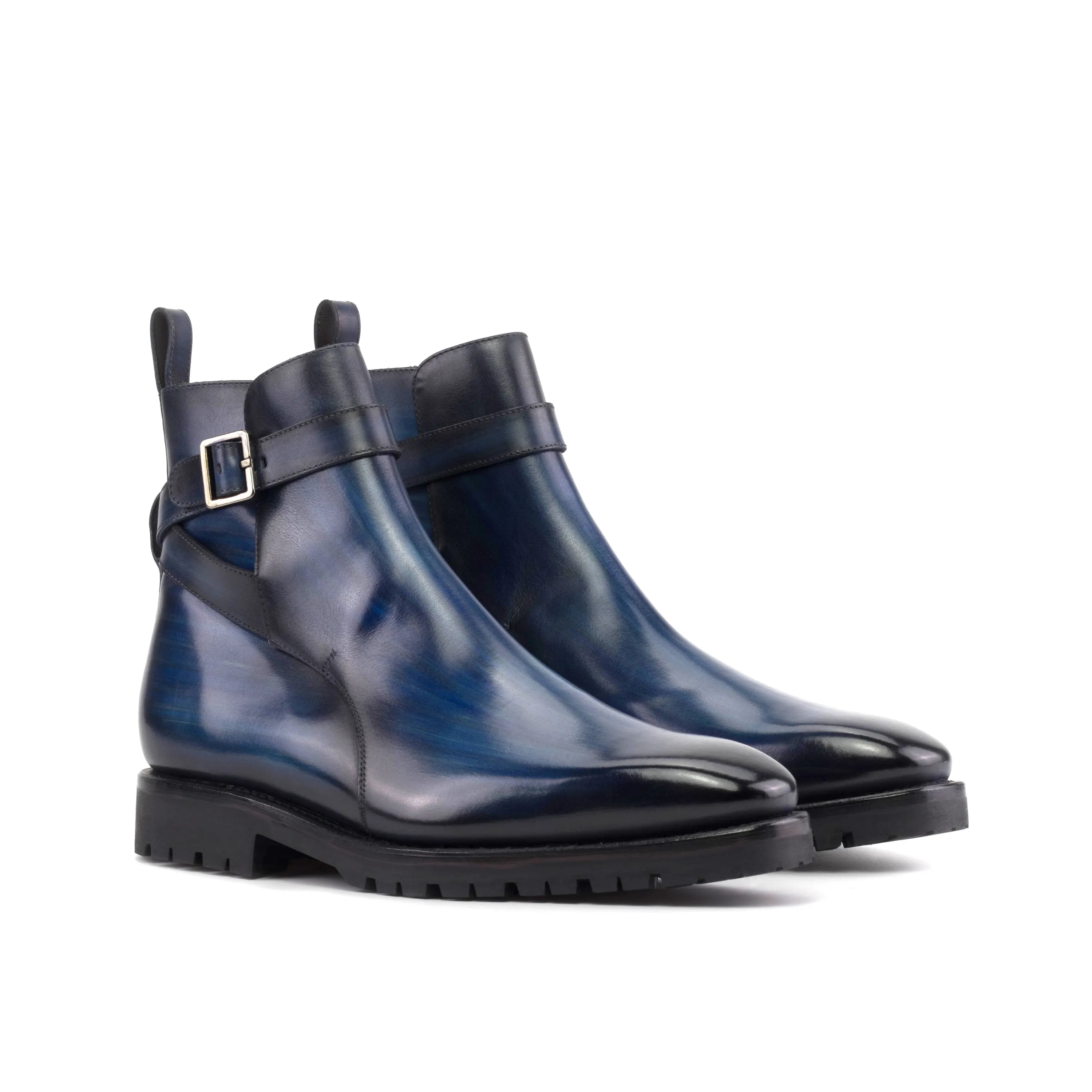 Blue Luxio Patina Jodhpur Boots II with strap-and-buckle fastener