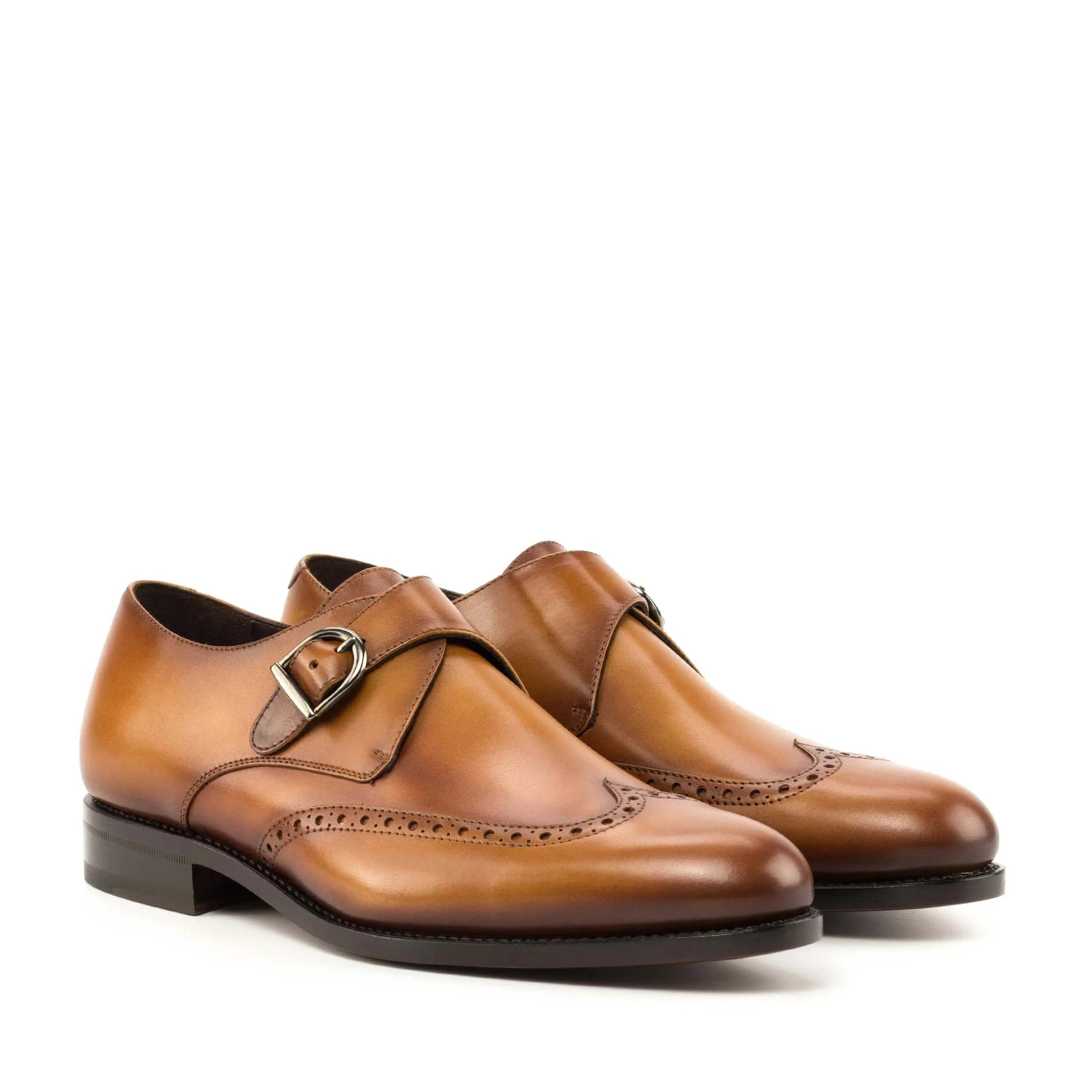 Manio Single Monk pair of brown leather monk strap dress shoes