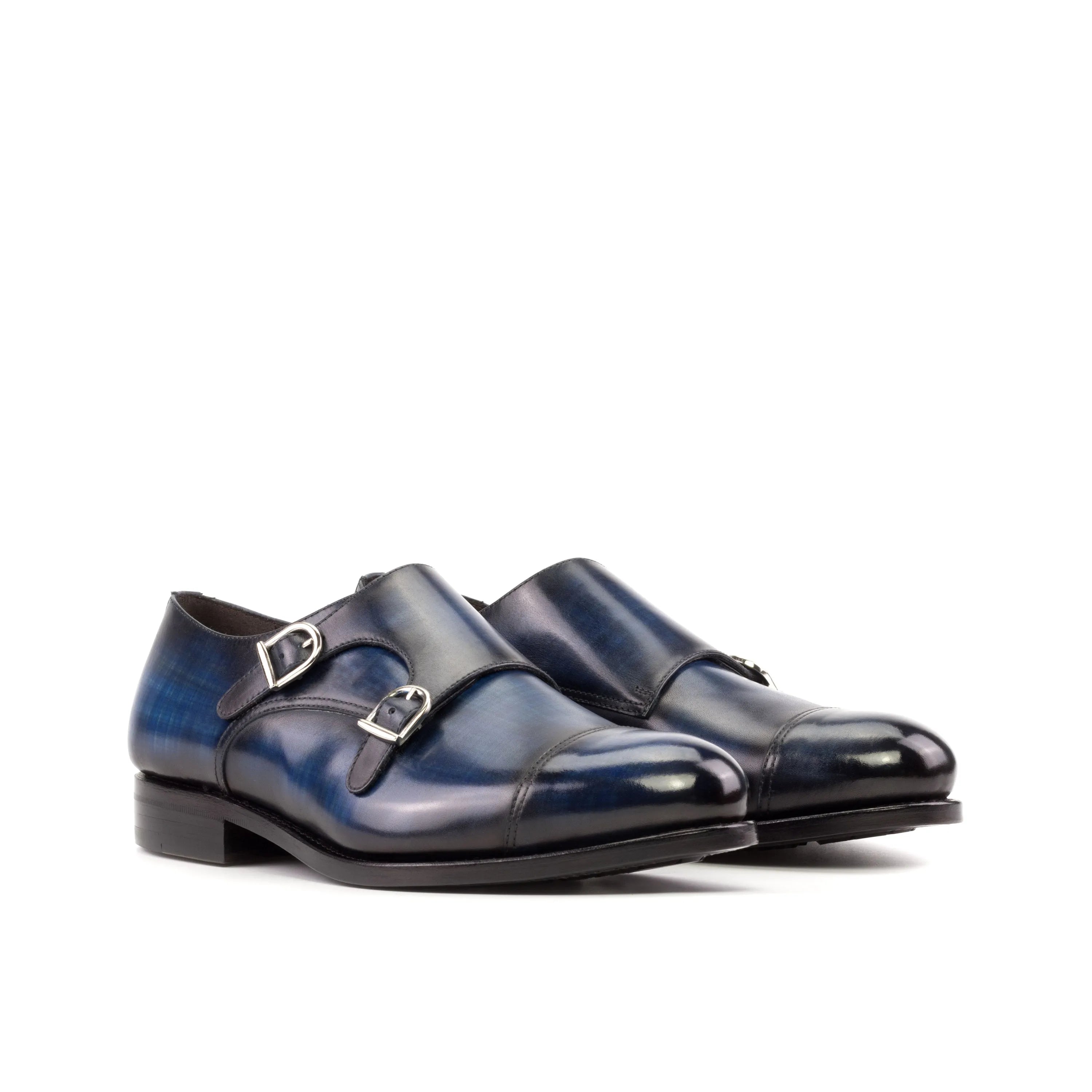 Manni Patina Double monk blue leather shoes, fast lane style