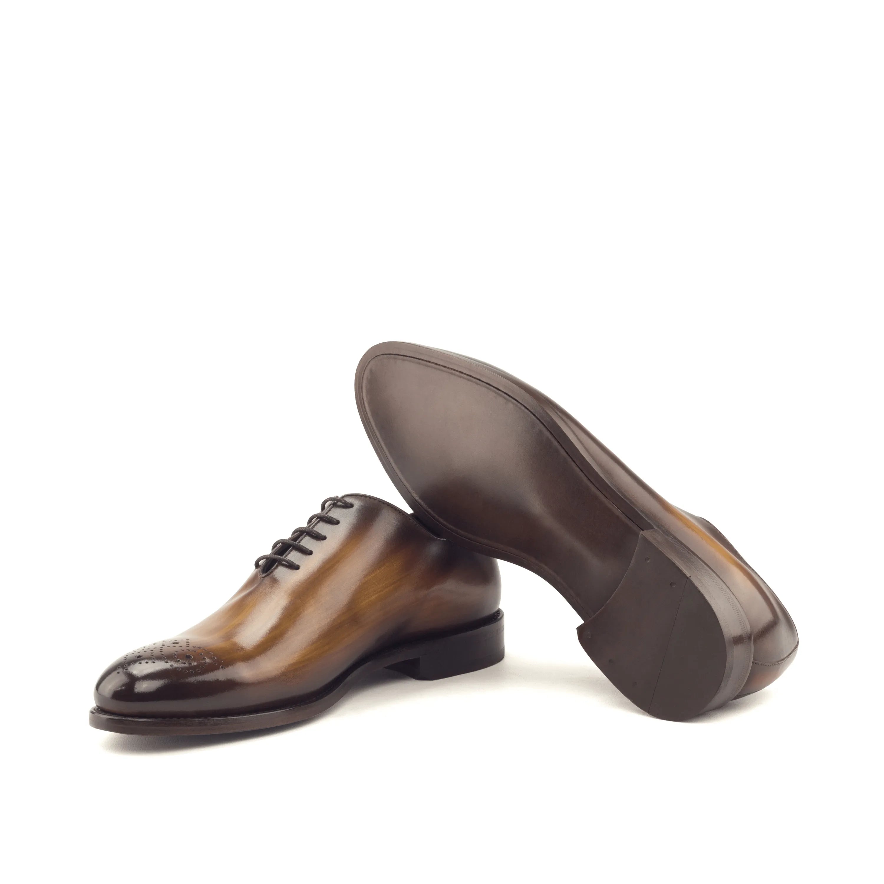 Mario whole cut patina brown leather dress shoes for men