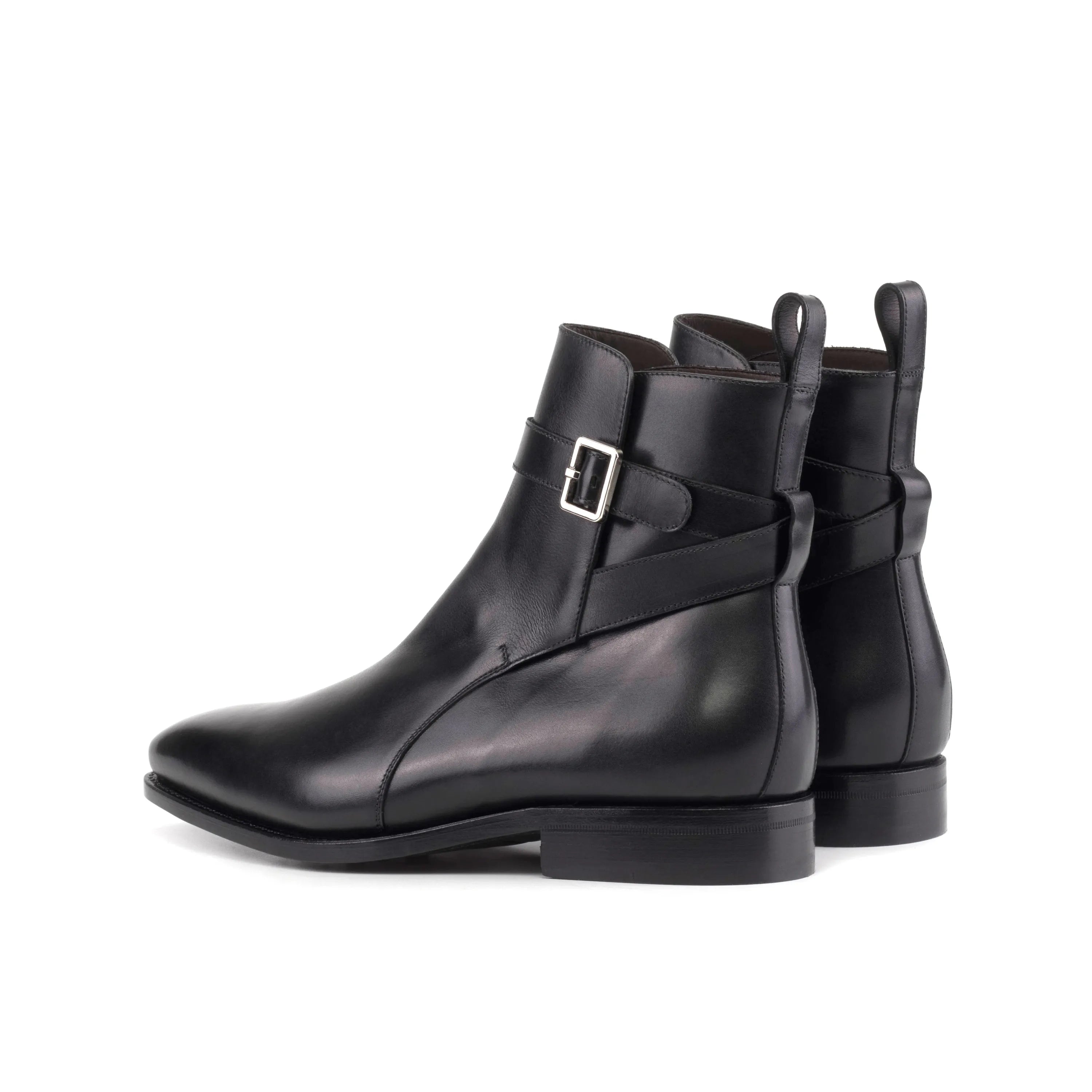 Martys Jodhpur Boots: pair of black leather ankle boots with buckle straps