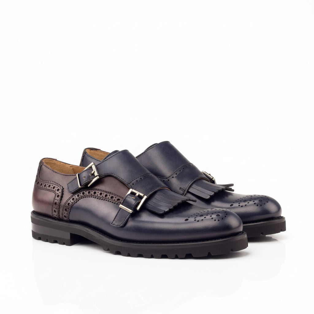 Maryet Kiltie unisex monk strap shoes in painted calf leather