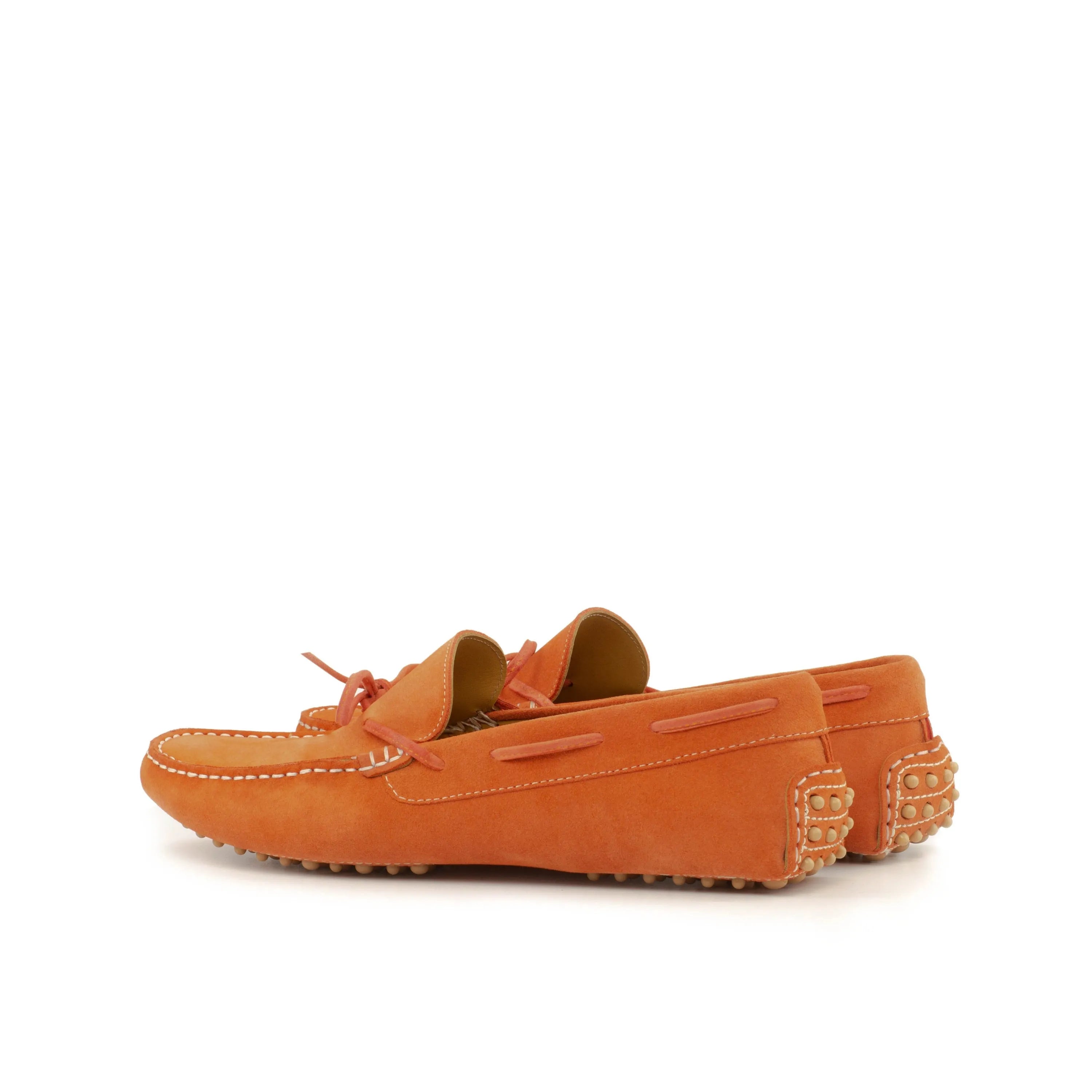 Maryland Driver orange suede driving loafers, luxury bespoke shoes for men