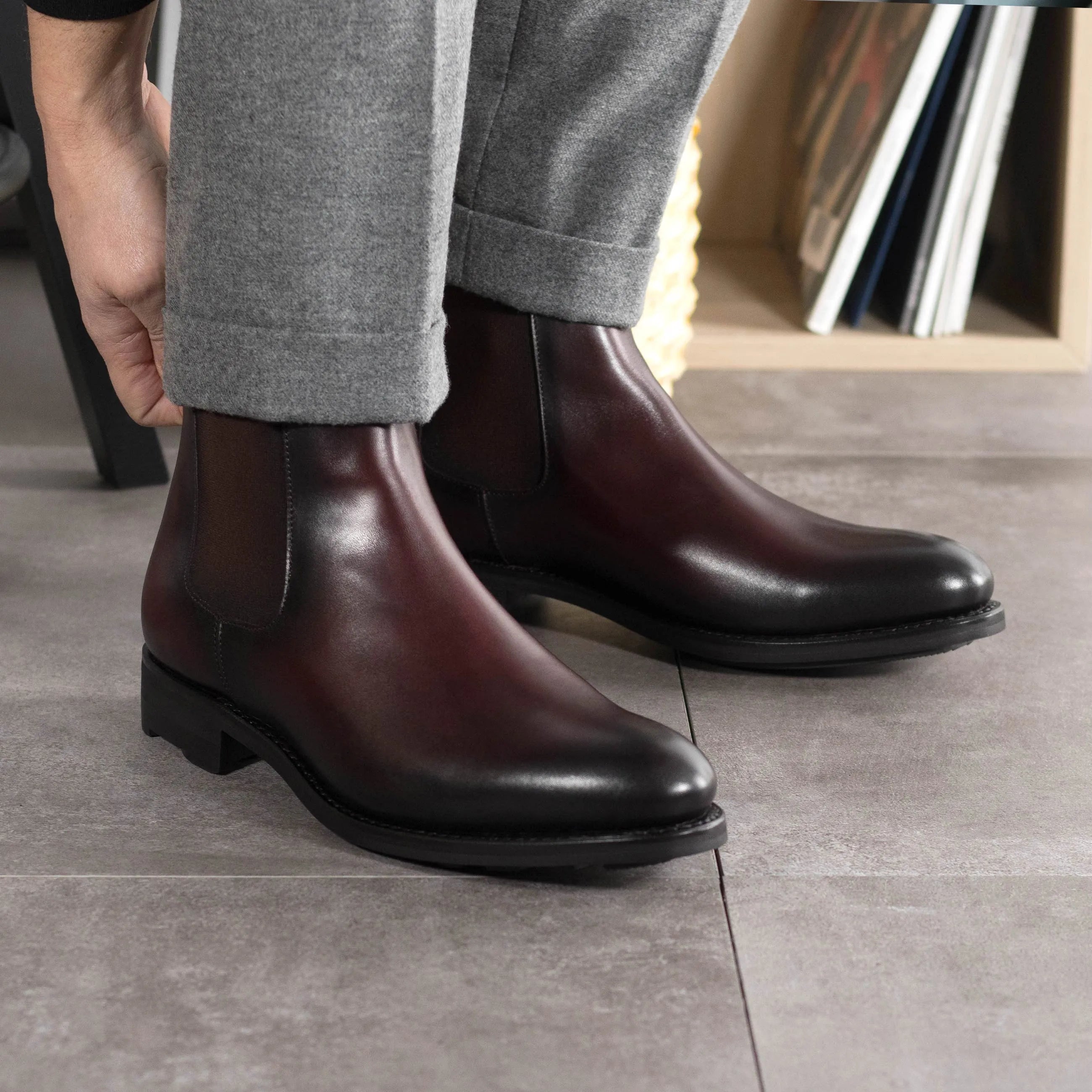 Burgundy leather Matterhorn Chelsea boots in Fast Lane style