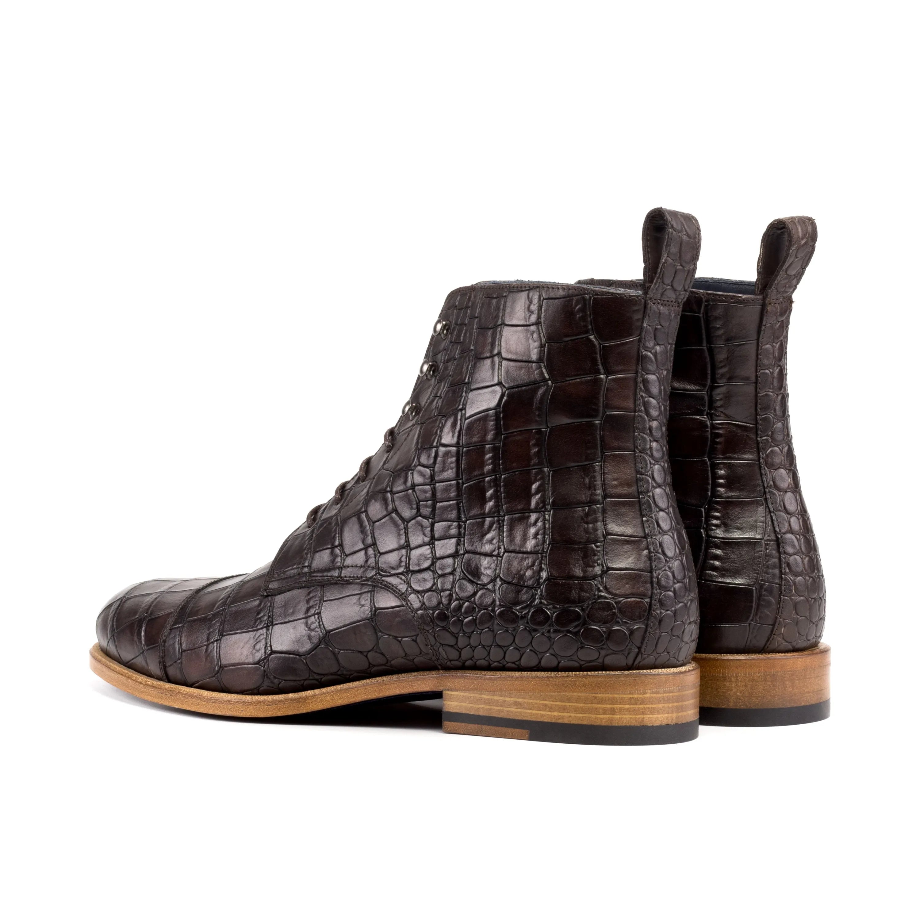 Matty jumper boots in brown crocodile-patterned leather