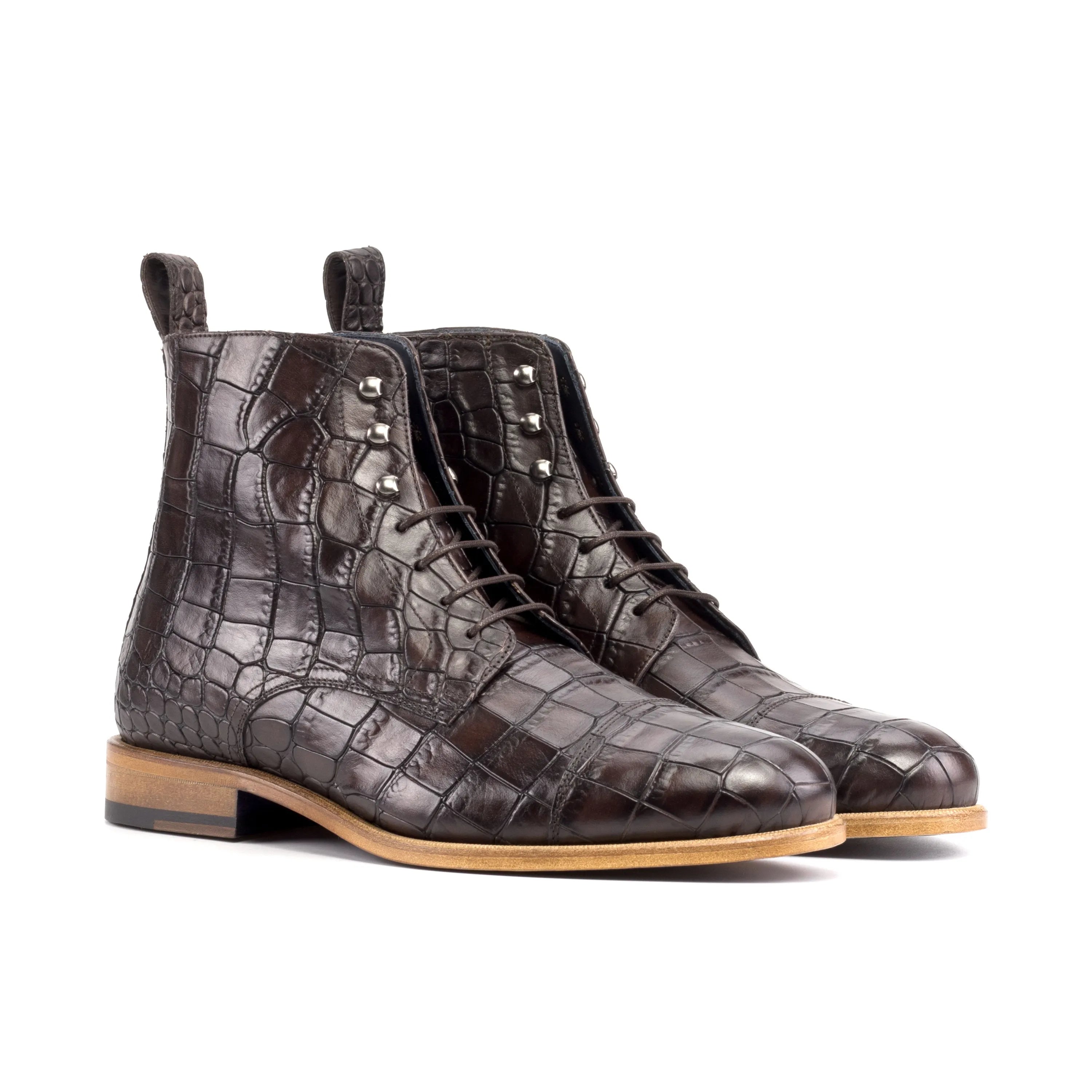 Matty jumper boots in brown crocodile-patterned leather