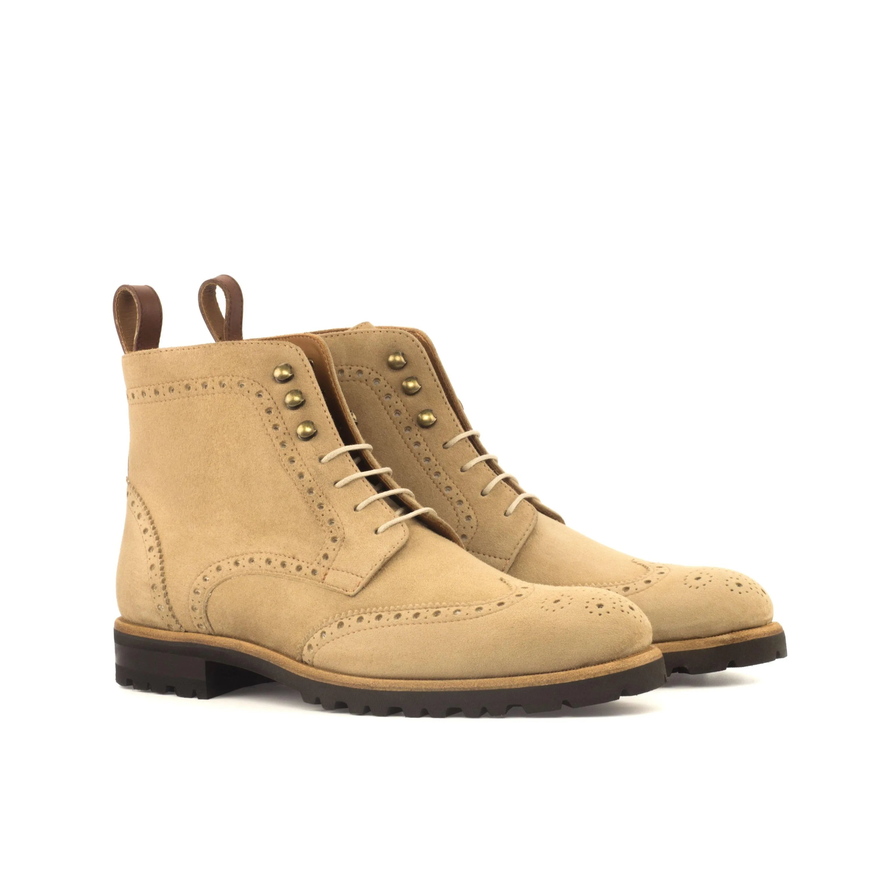 Tan leather ladies military brogue boots Mayas II back view