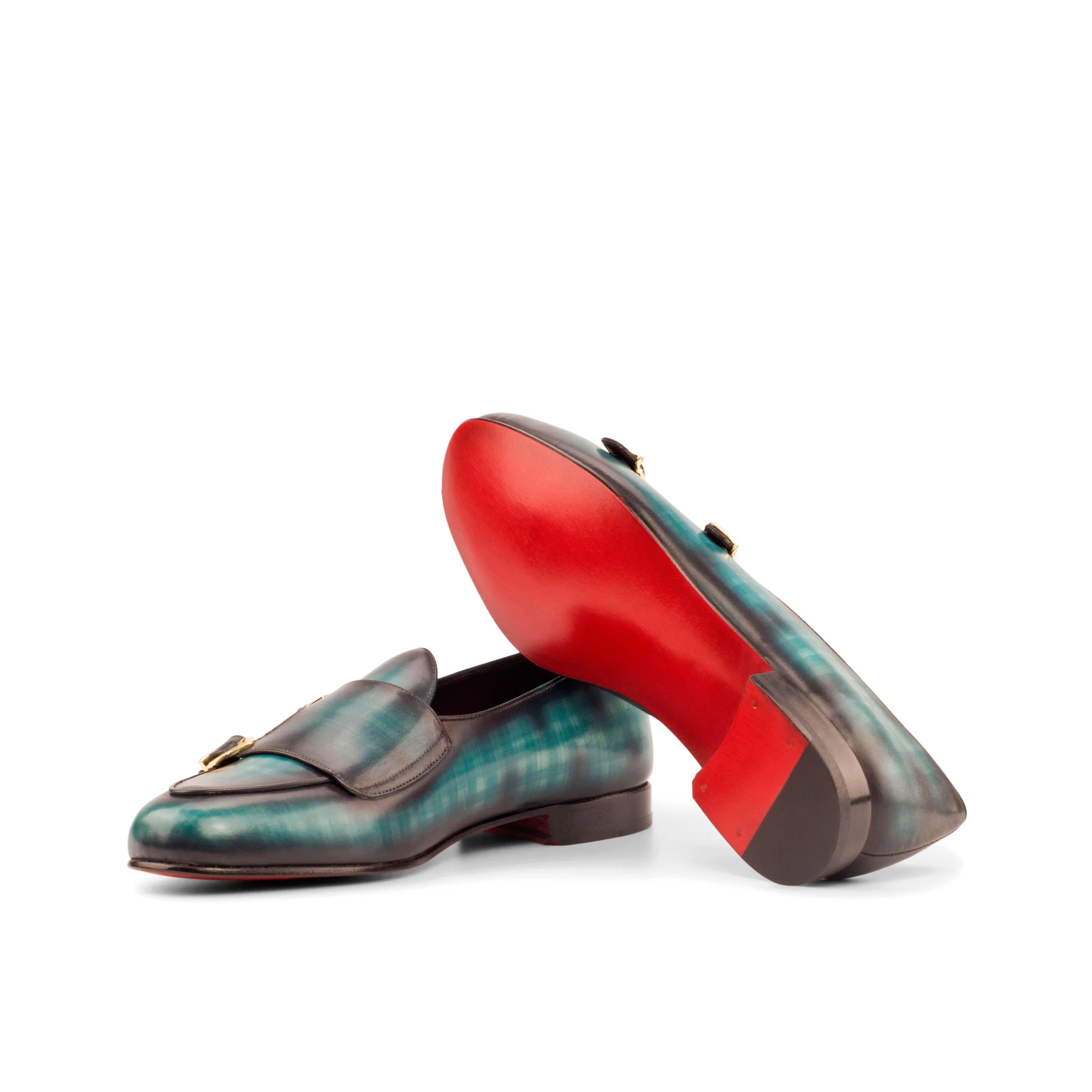 Mercelo Belgian Patina Monk Slipper II green brown loafers red soles