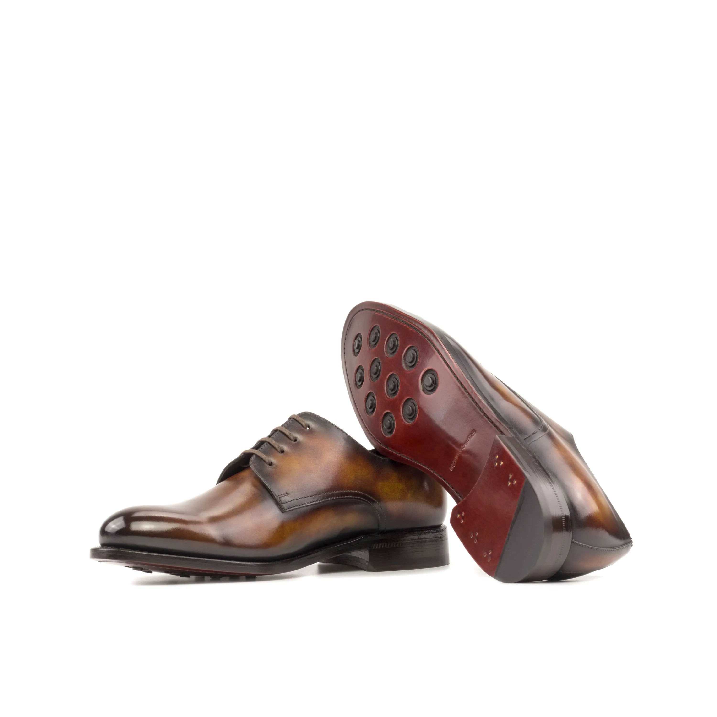 Mikeal Patina Derby brown leather dress shoes in fast lane style