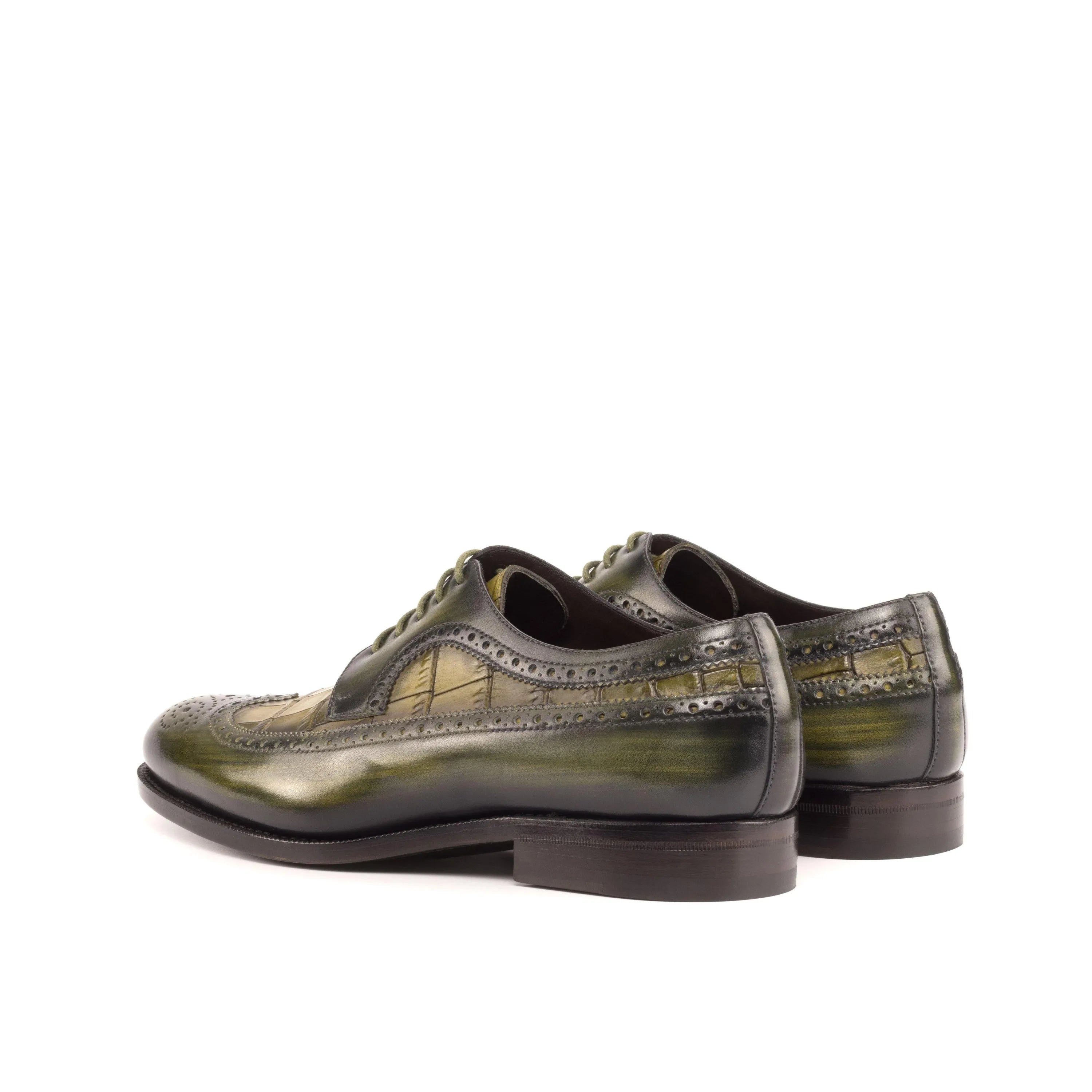Milios patina longwing blucher green leather wingtip dress shoes