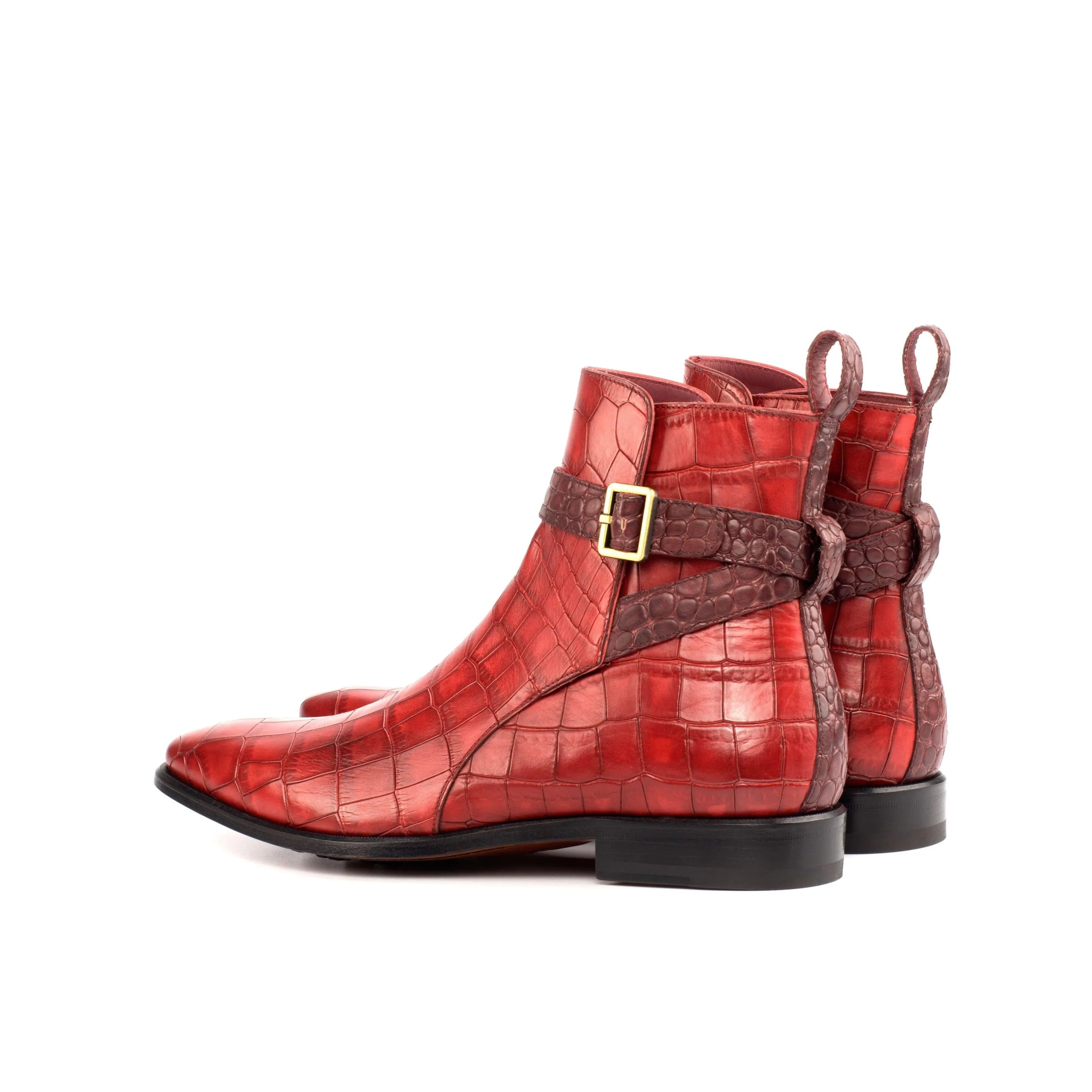 Red monday croc jodhpur boots in painted croco pattern