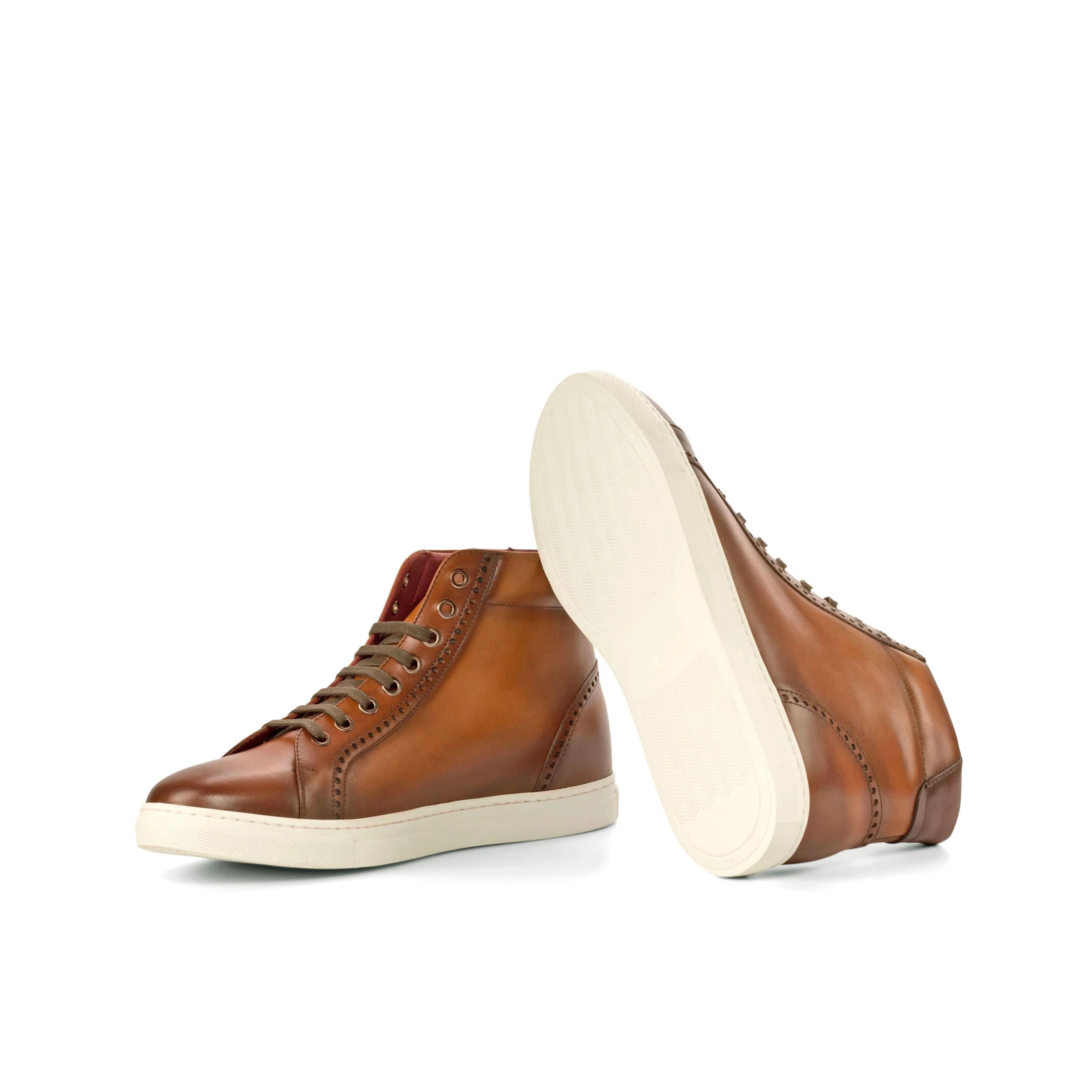 Pair of brown painted calf Moon High Kicks Sneakers II