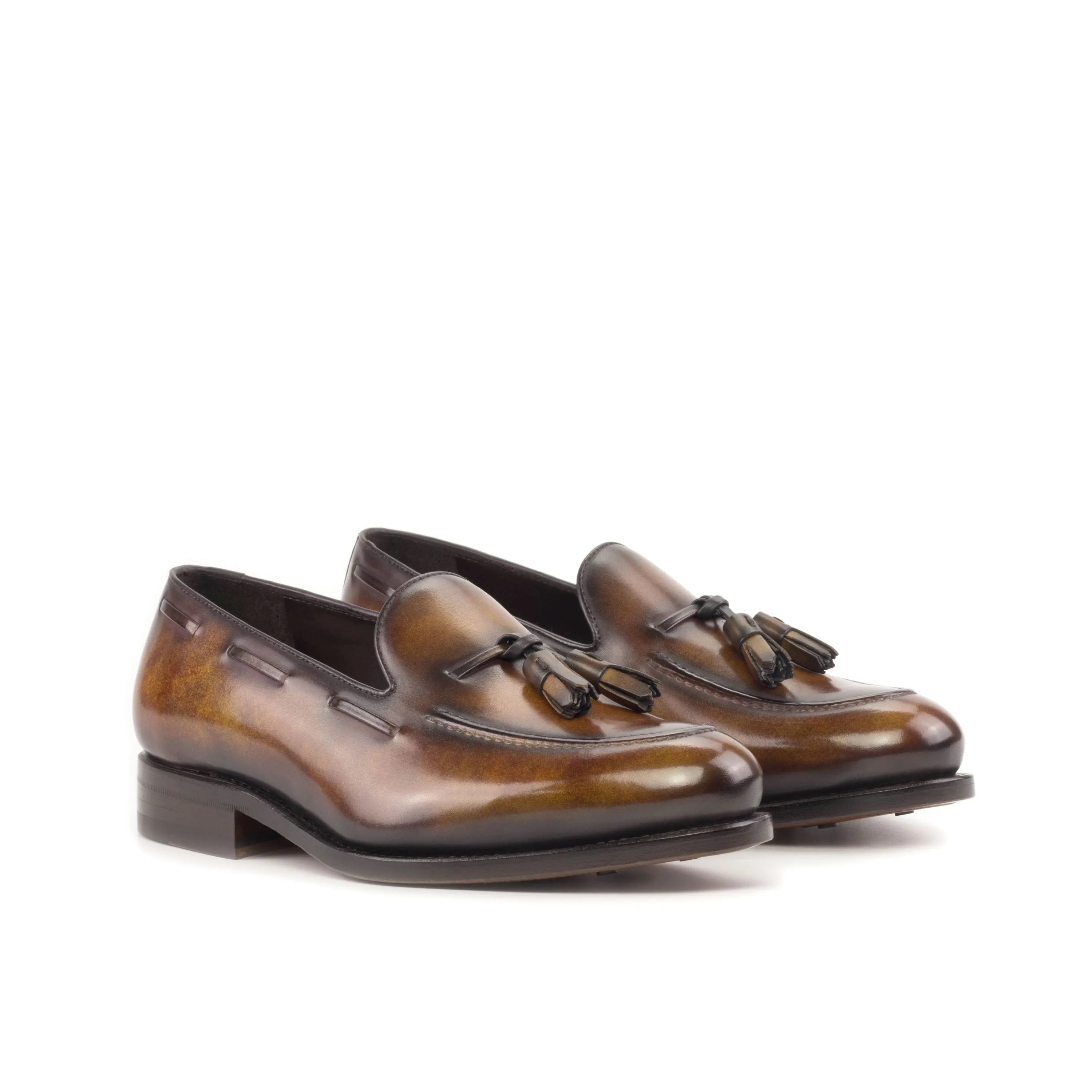 Mozir Patina loafers: brown leather tassel loafers back view