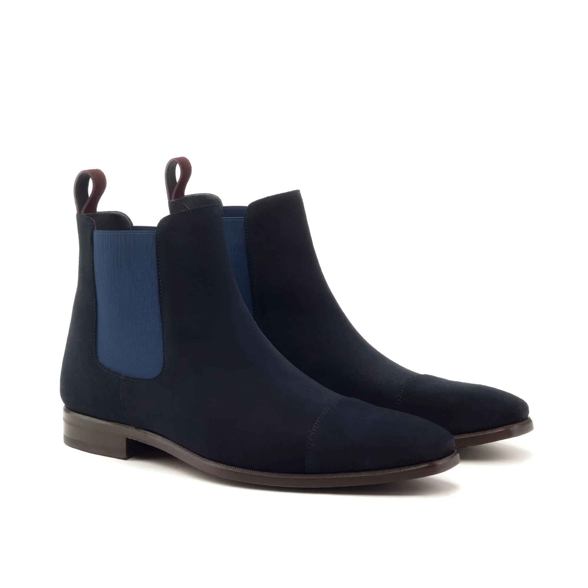 Navy suede Chelsea boots Musko leather sole royal blue panels