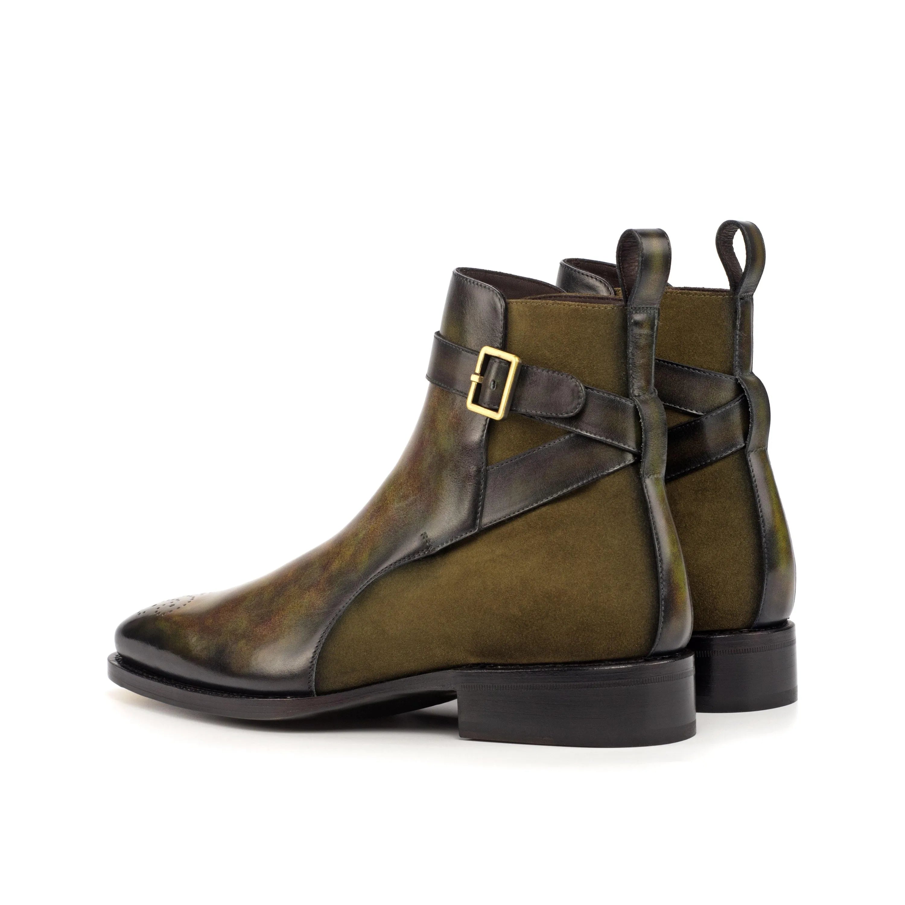 Naid Jodhpur Patina olive green leather ankle boots with buckle