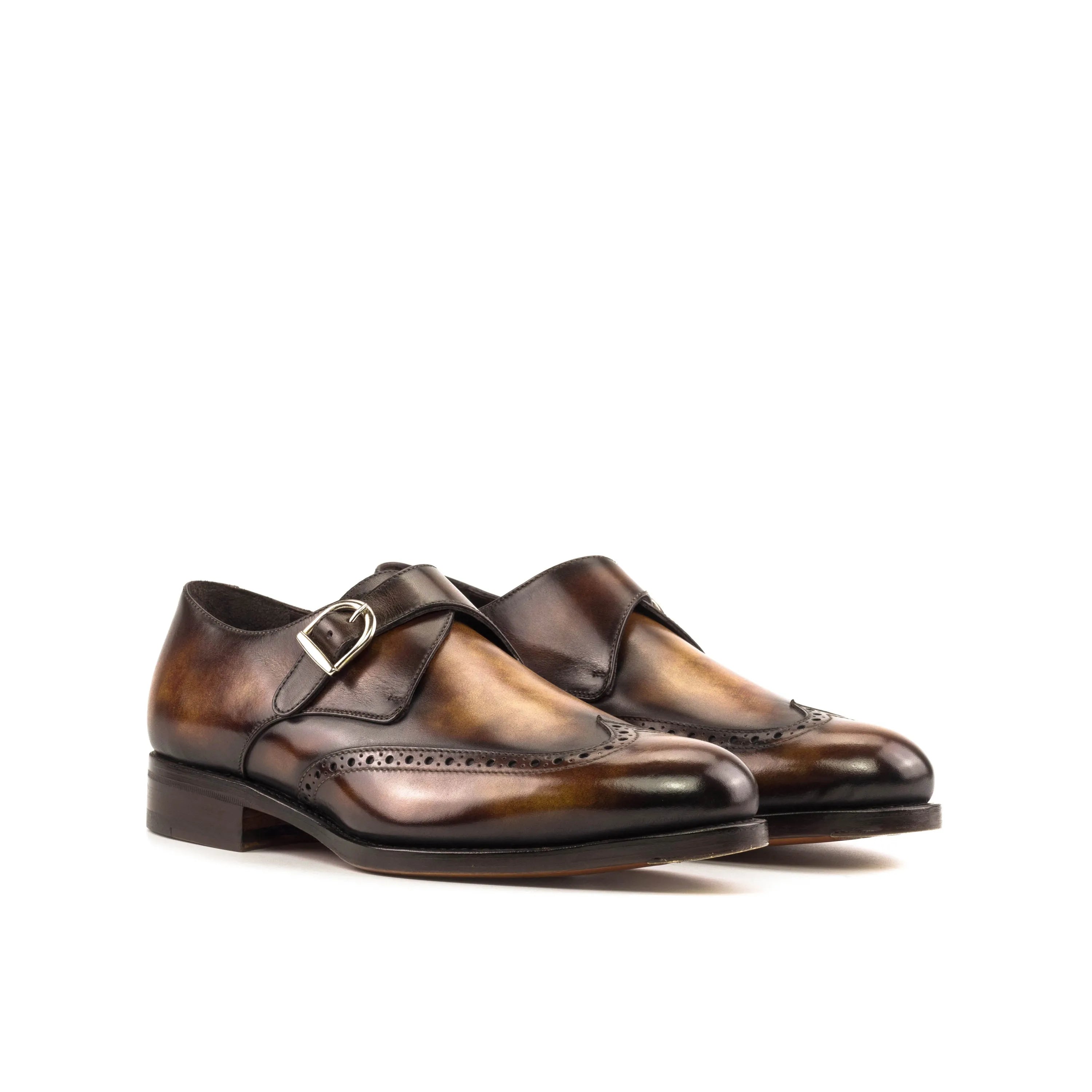 Nar Patina Single Monk brown leather shoes back view