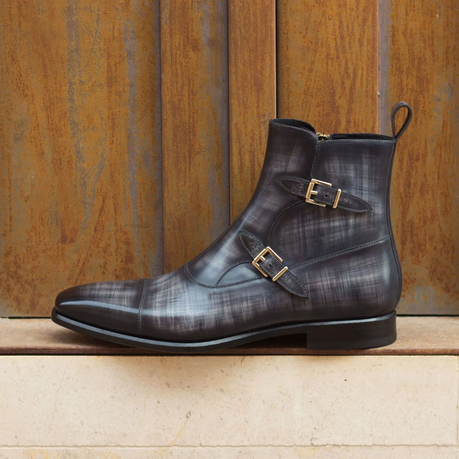 North Octavian Patina gray leather monk strap boot