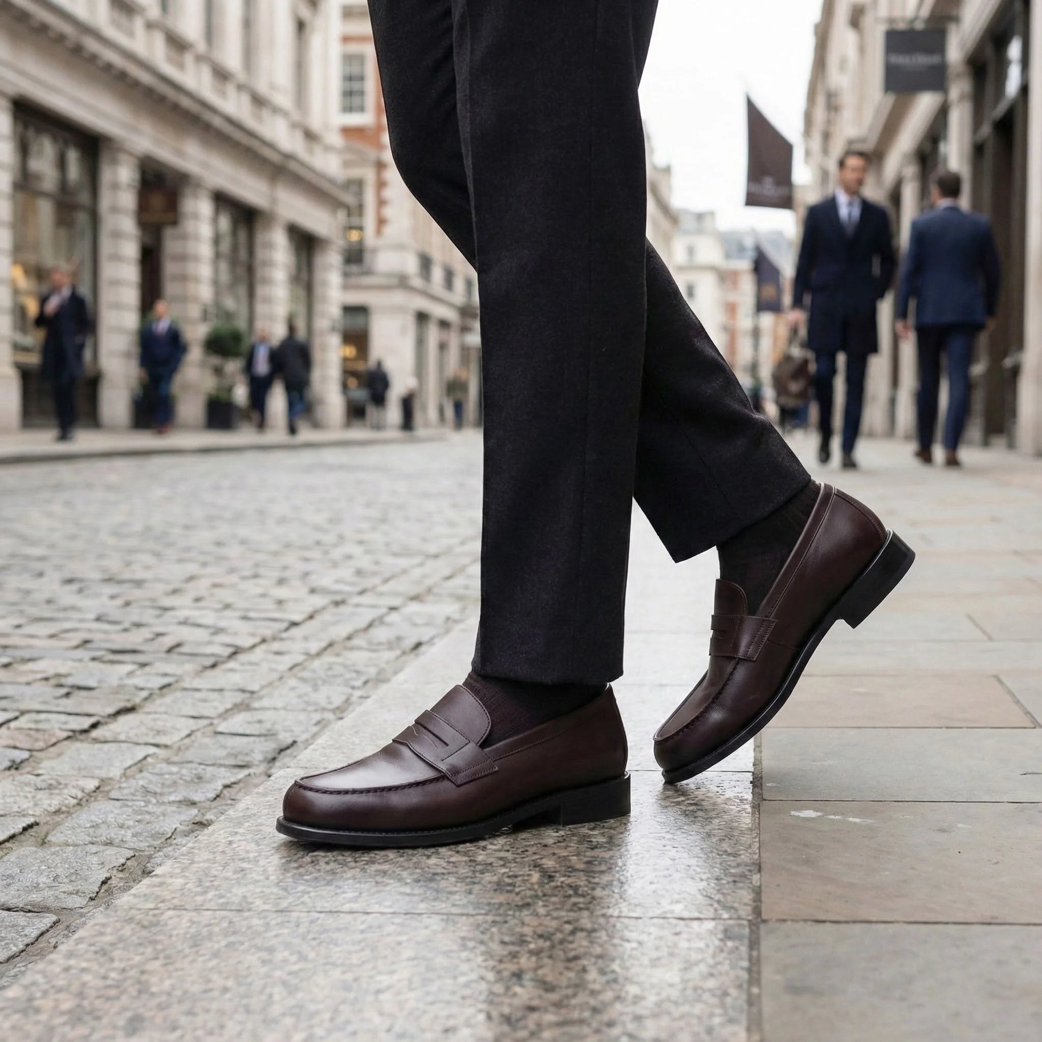 Office penny loafers II in brown leather with strap and leather sole