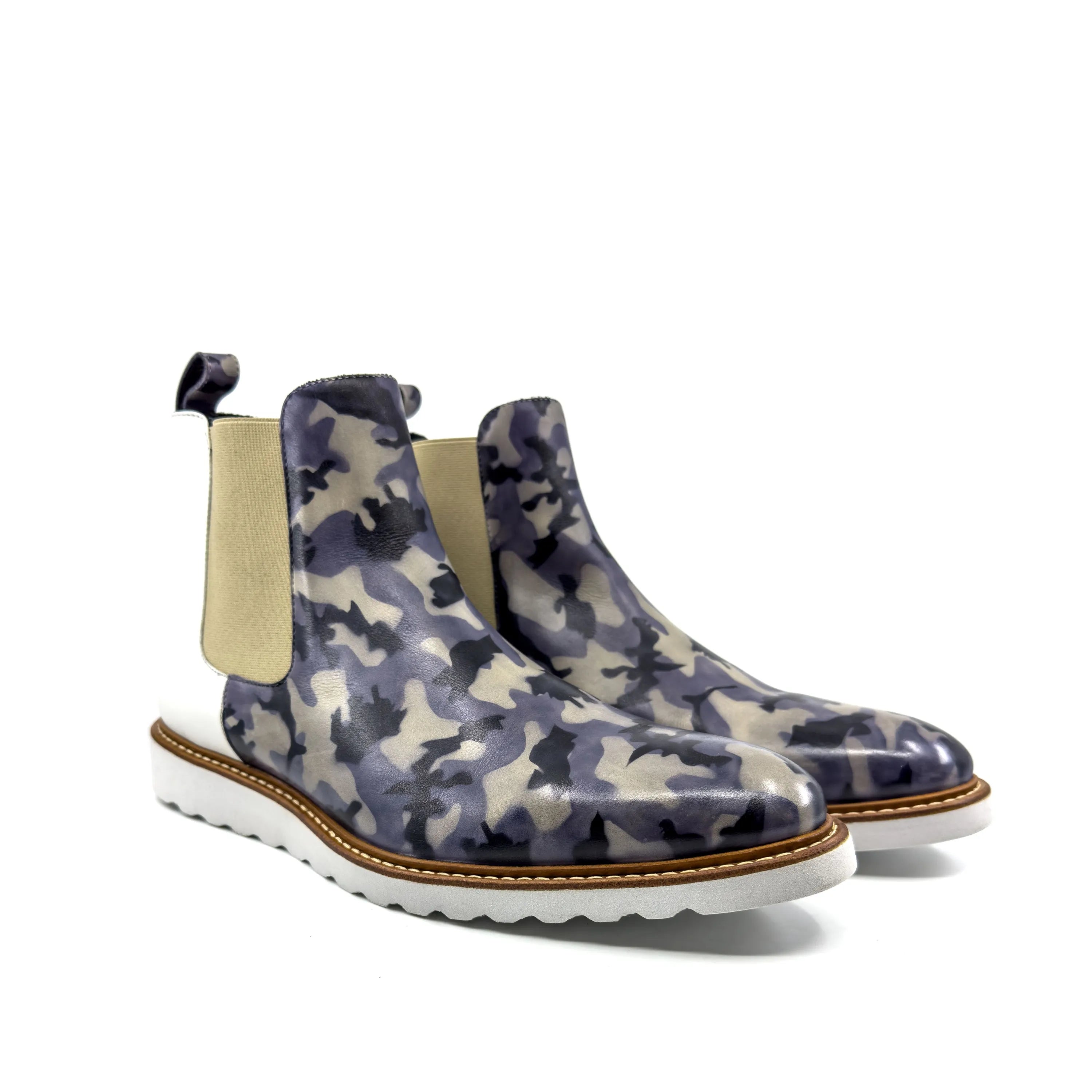 Olivar Chelsea patina boots in camouflage back view