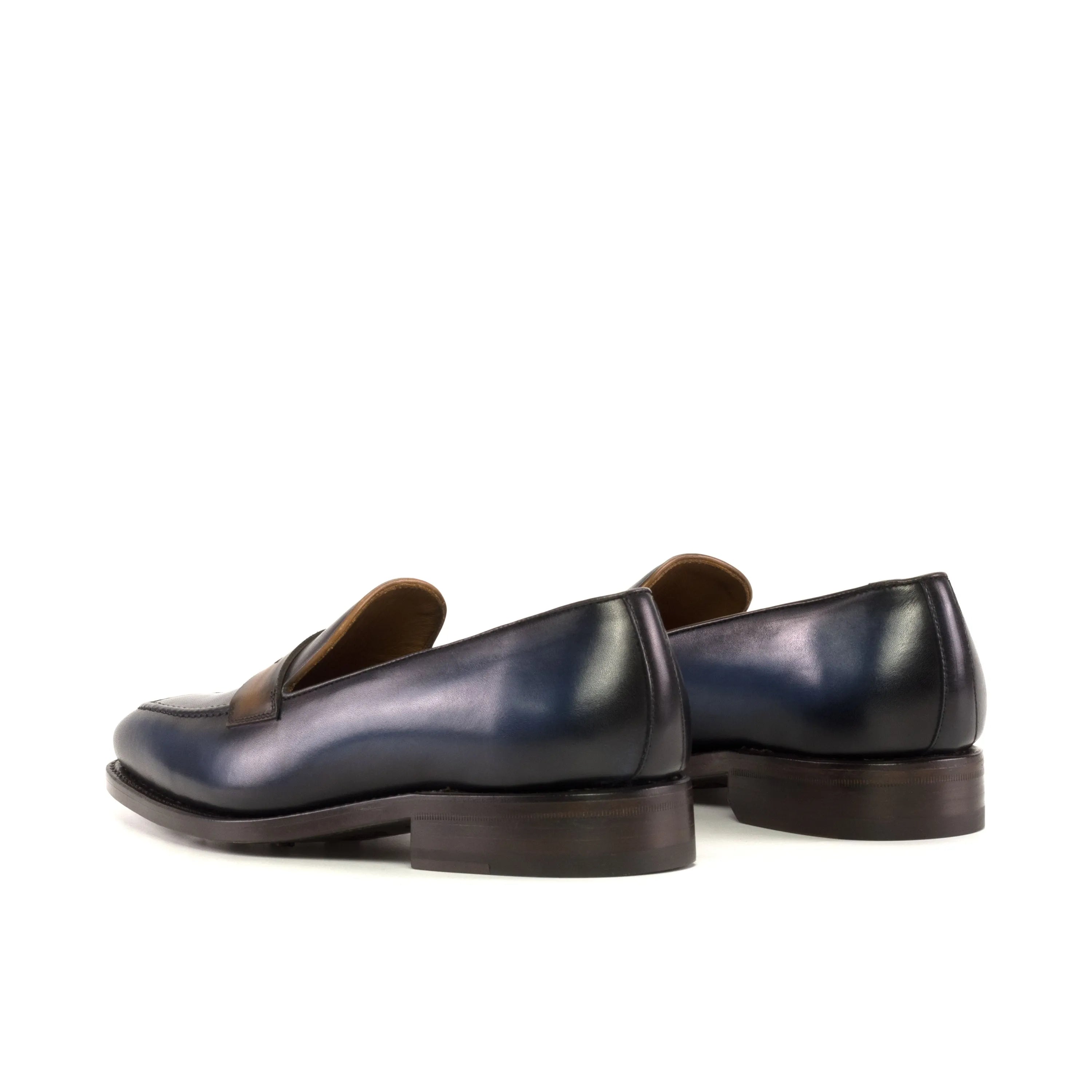 Pair of blue painted calf Paule loafers, luxury bespoke shoes for men