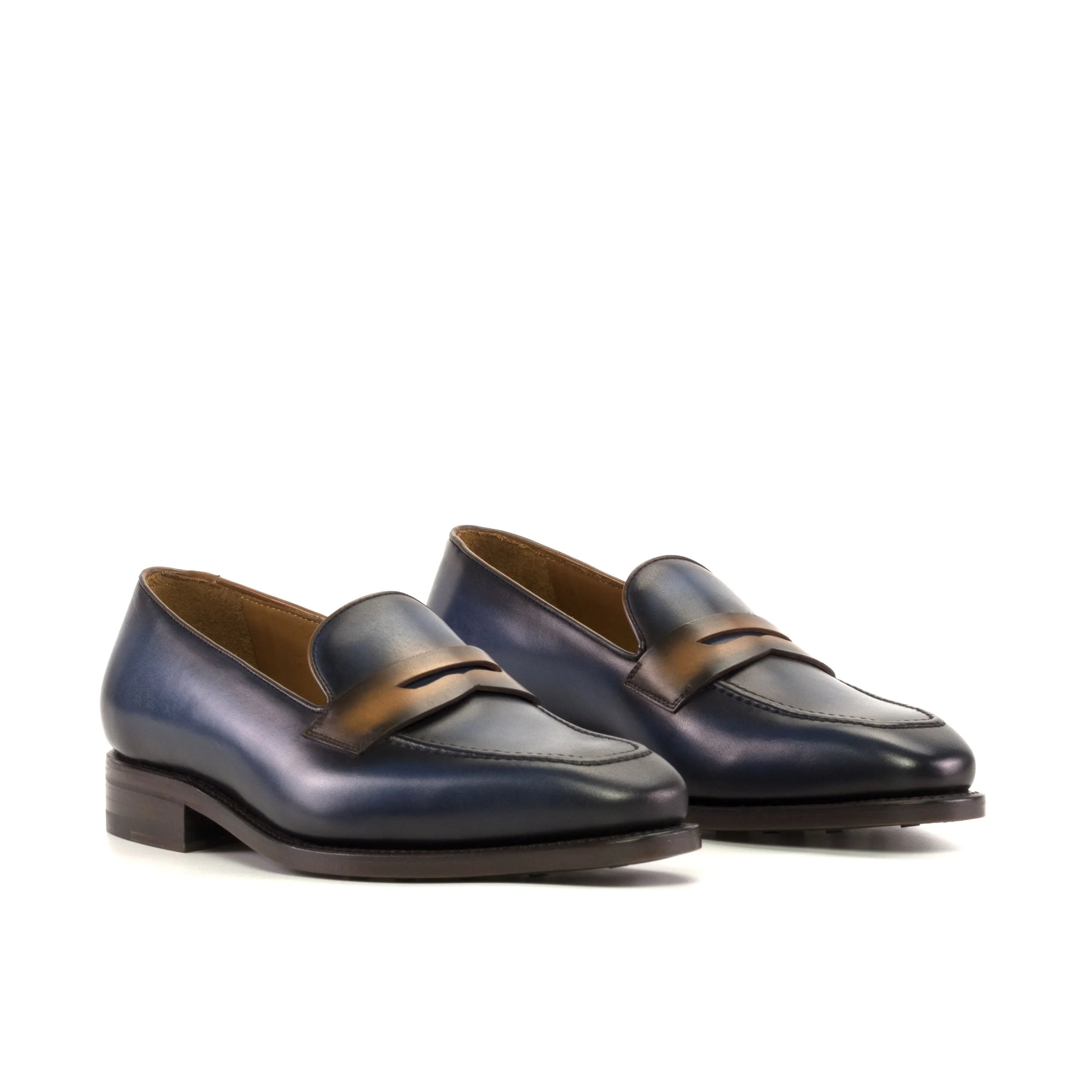 Pair of blue painted calf Paule loafers, luxury bespoke shoes for men